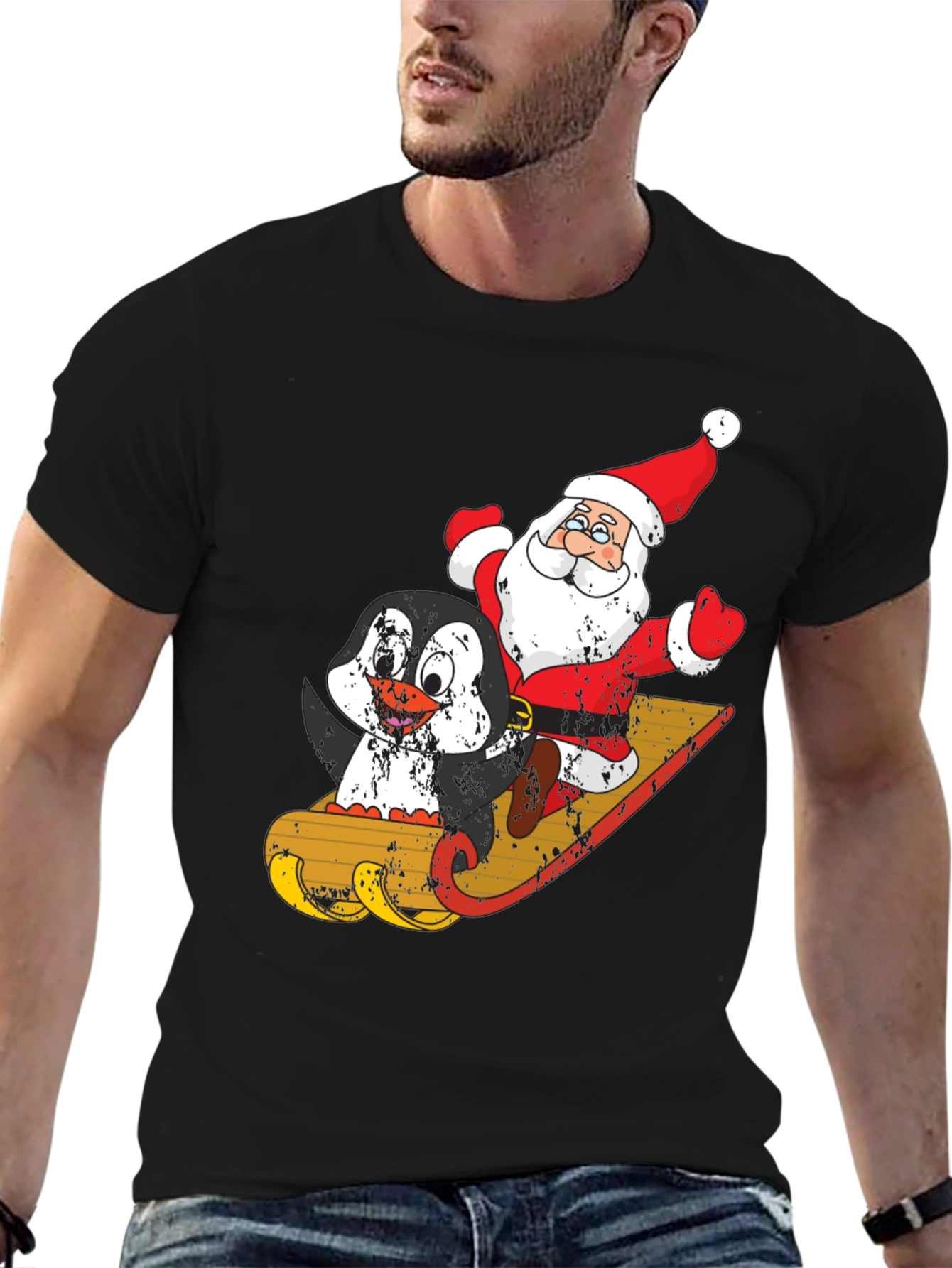 Santa & Penguin Sleigh Ride Graphic Tee