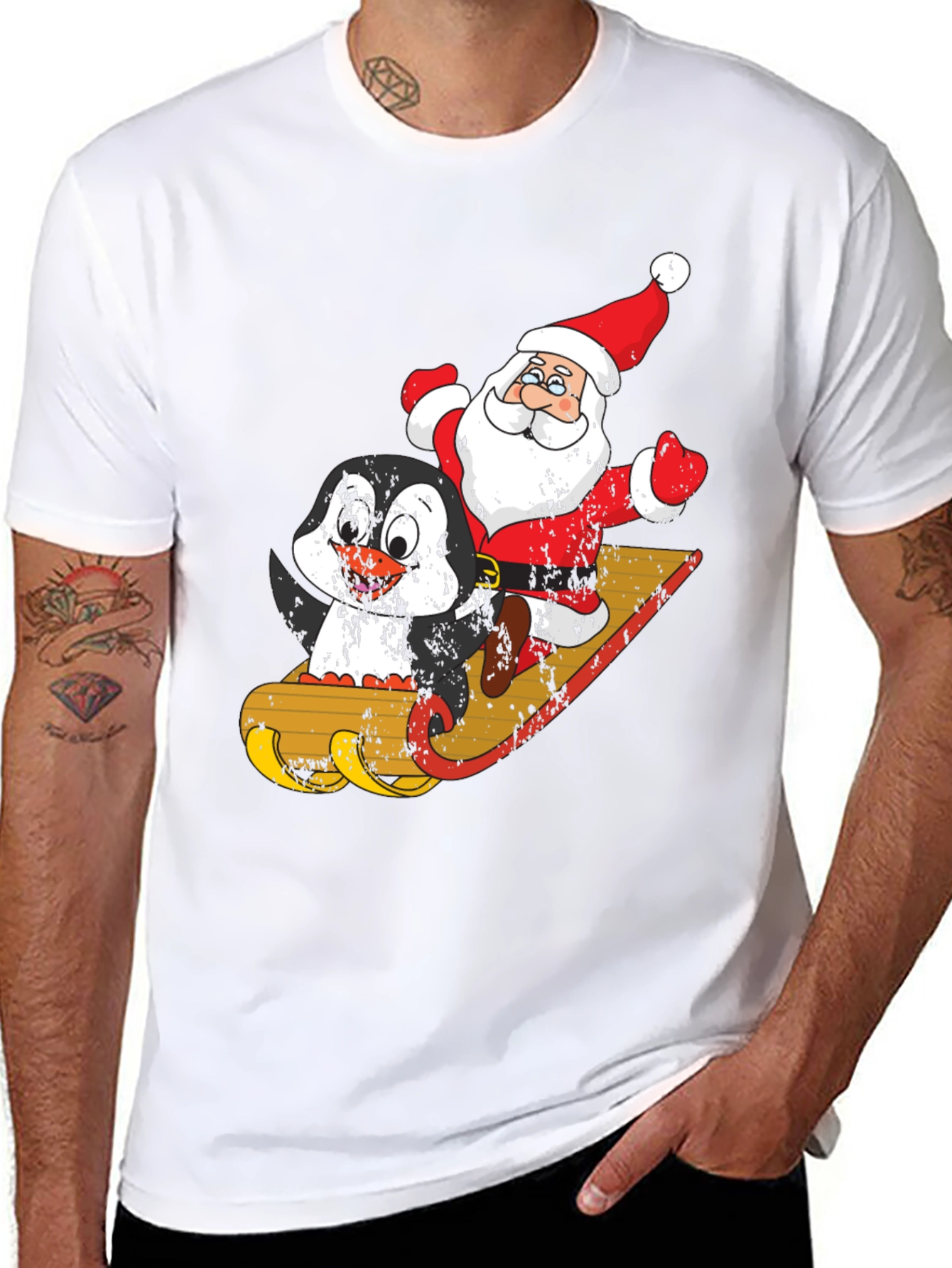 Santa & Penguin Sleigh Ride Graphic Tee