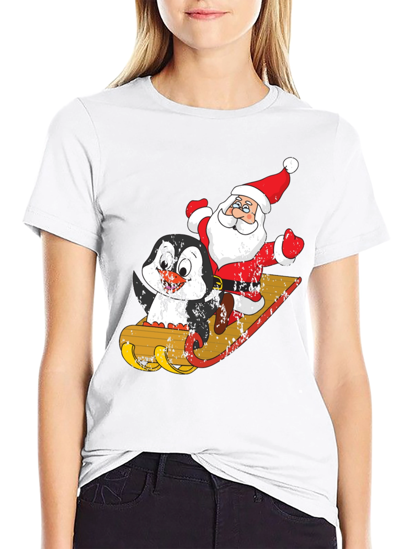 Santa & Penguin Sleigh Ride Graphic Tee