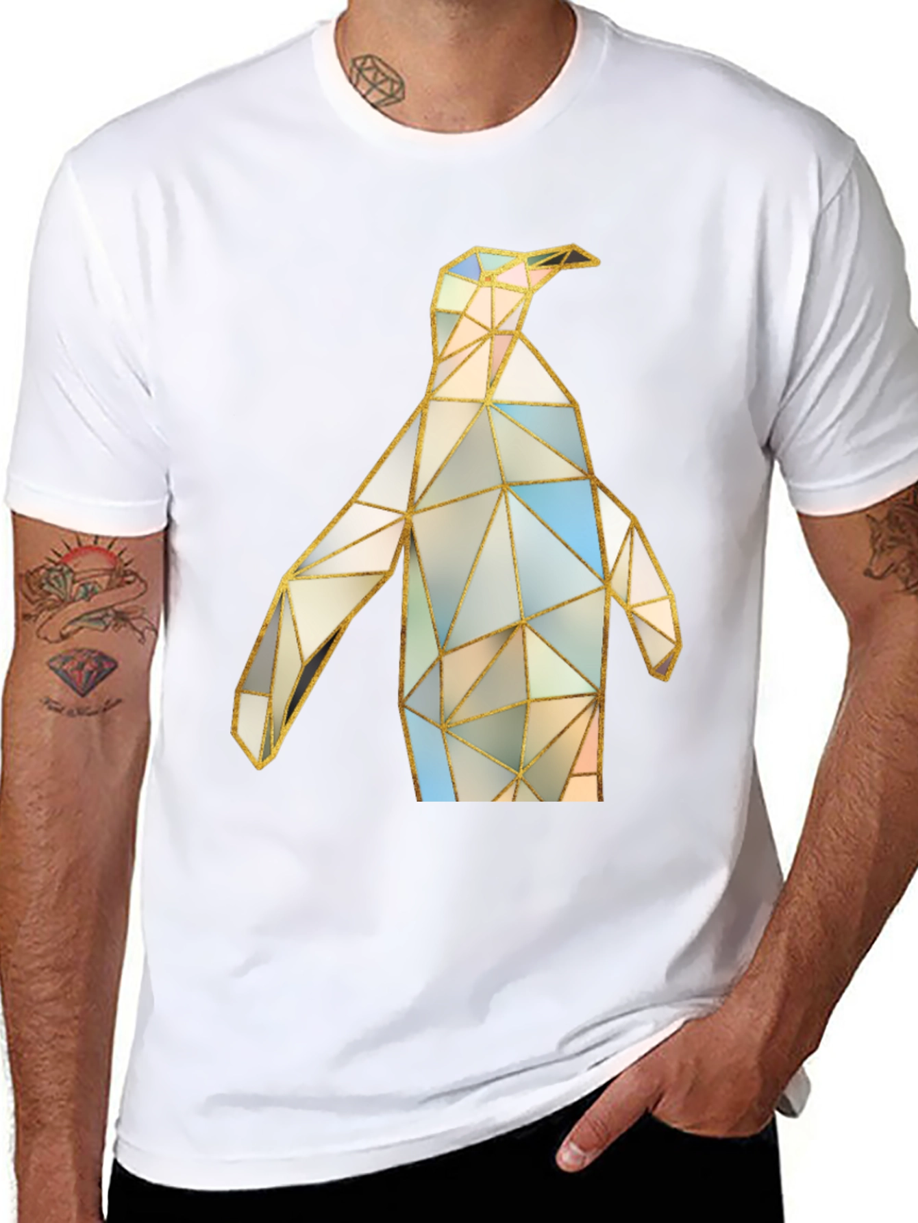 Geometric Penguin Graphic Tee - Modern Art Shirt