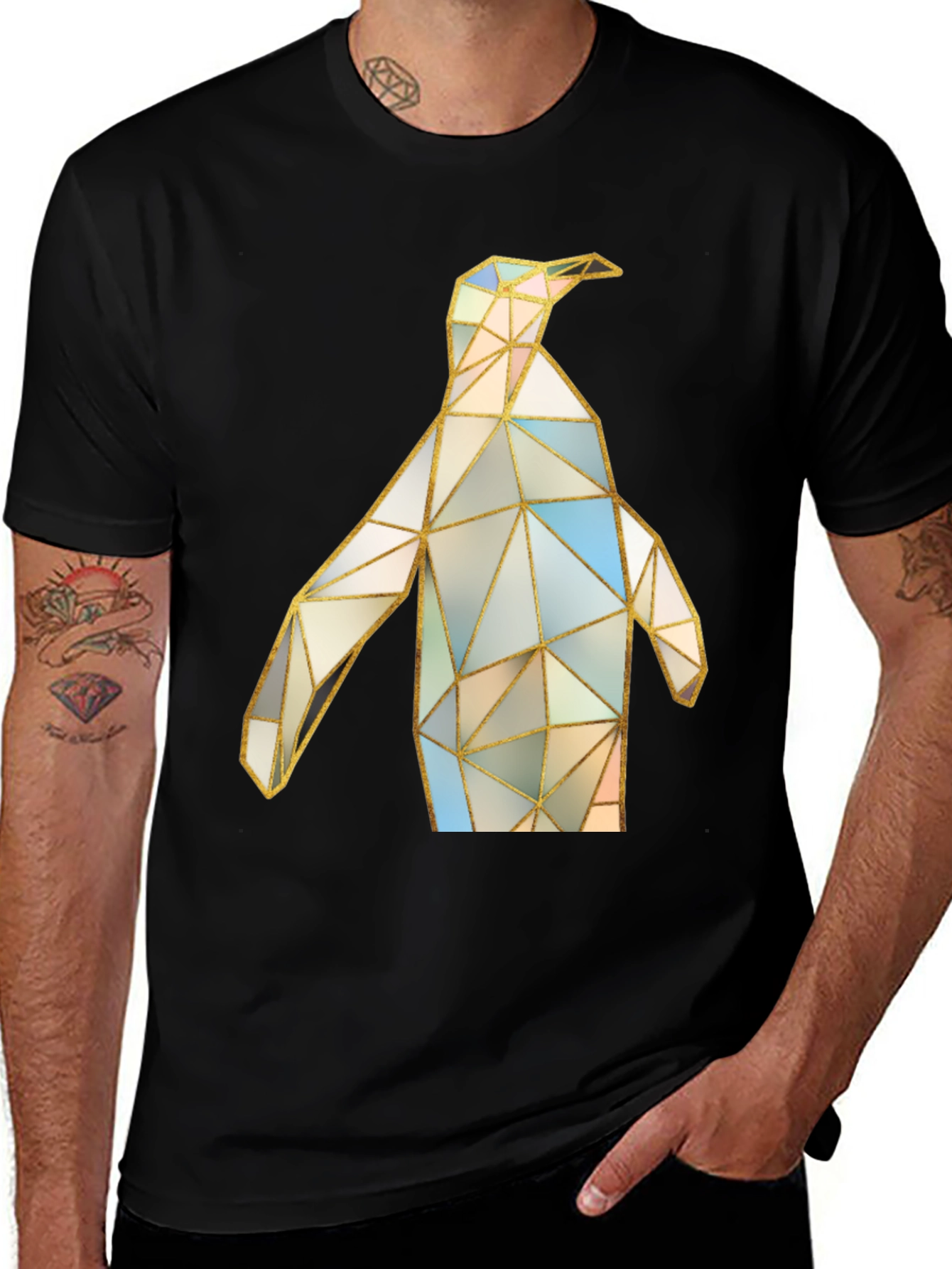 Geometric Penguin Graphic Tee - Modern Art Shirt