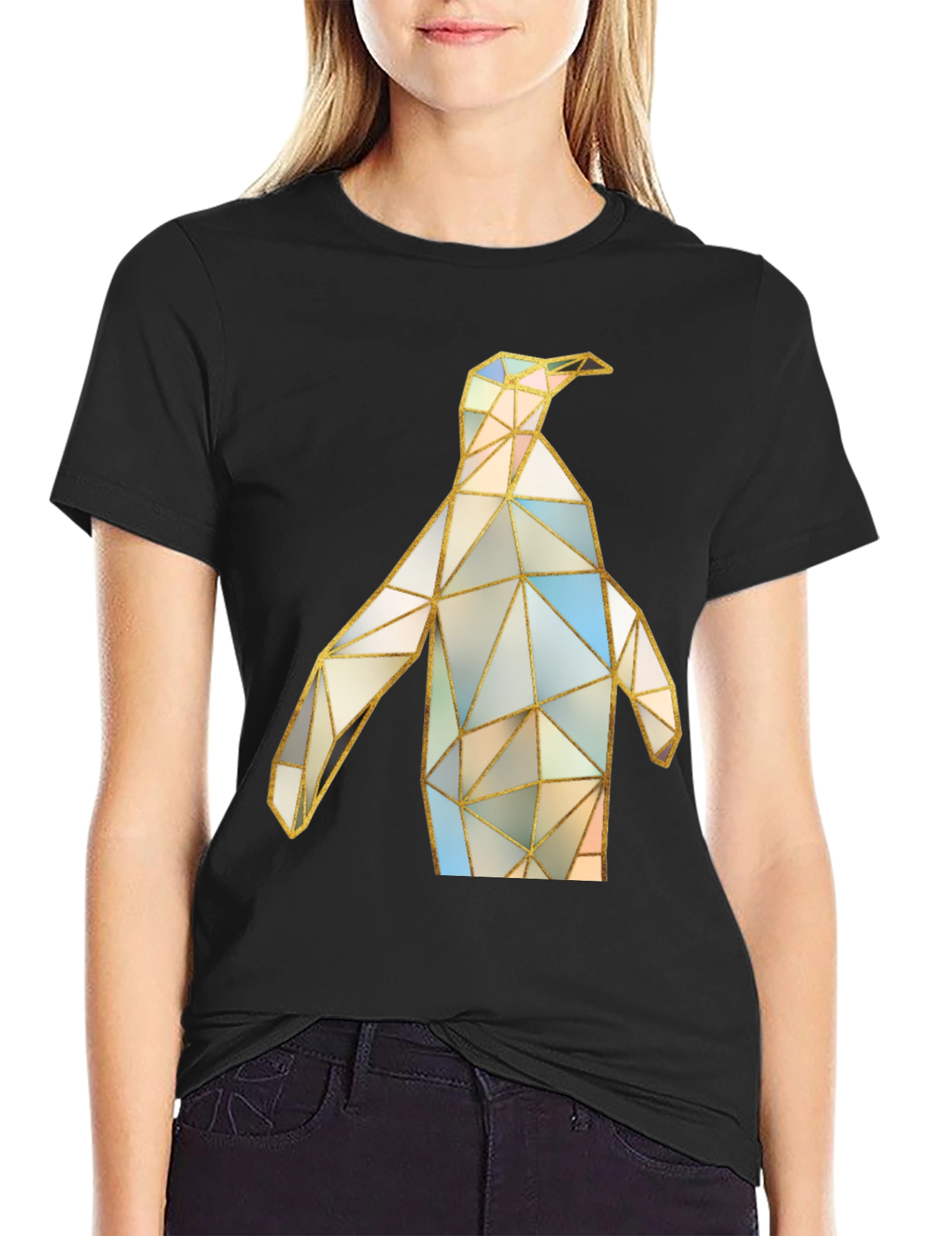 Geometric Penguin Graphic Tee - Modern Art Shirt