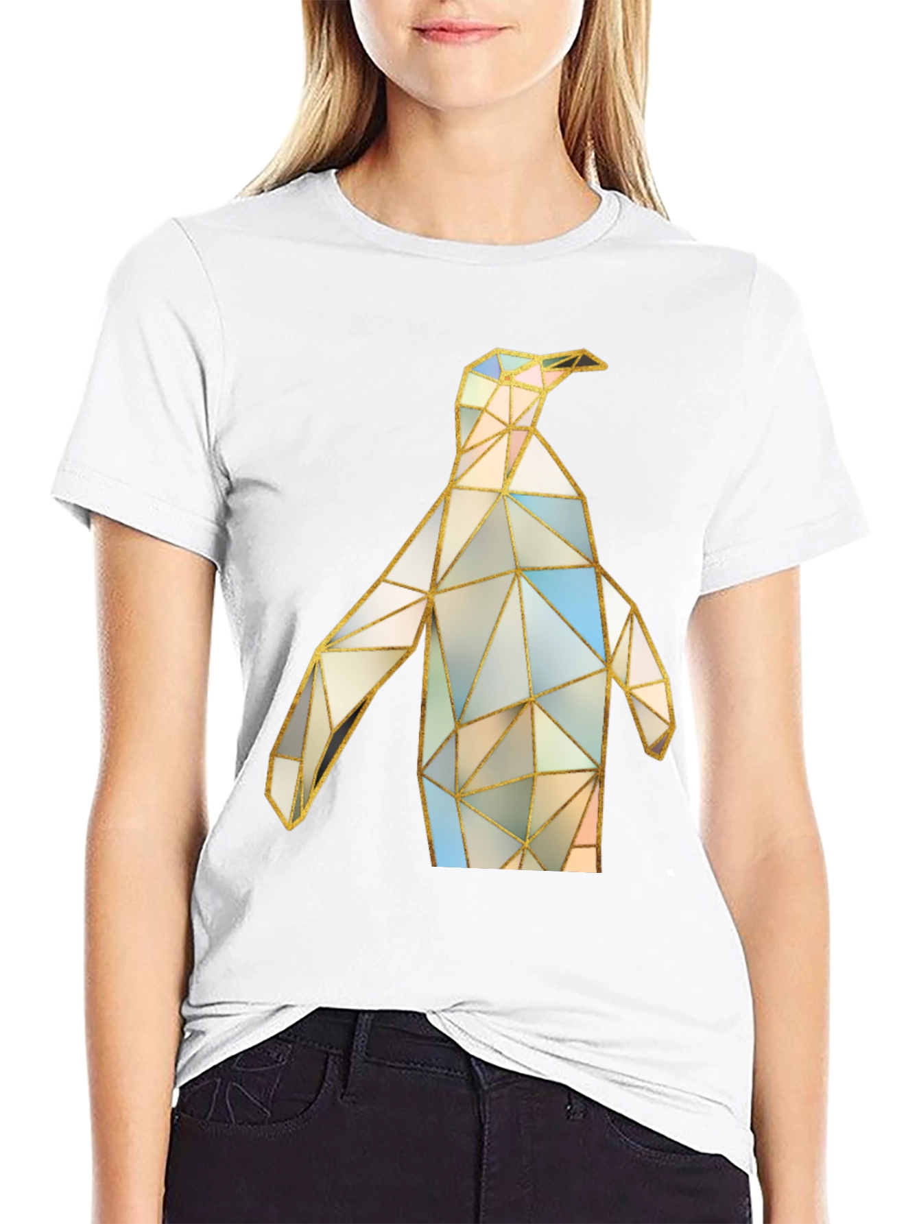 Geometric Penguin Graphic Tee - Modern Art Shirt