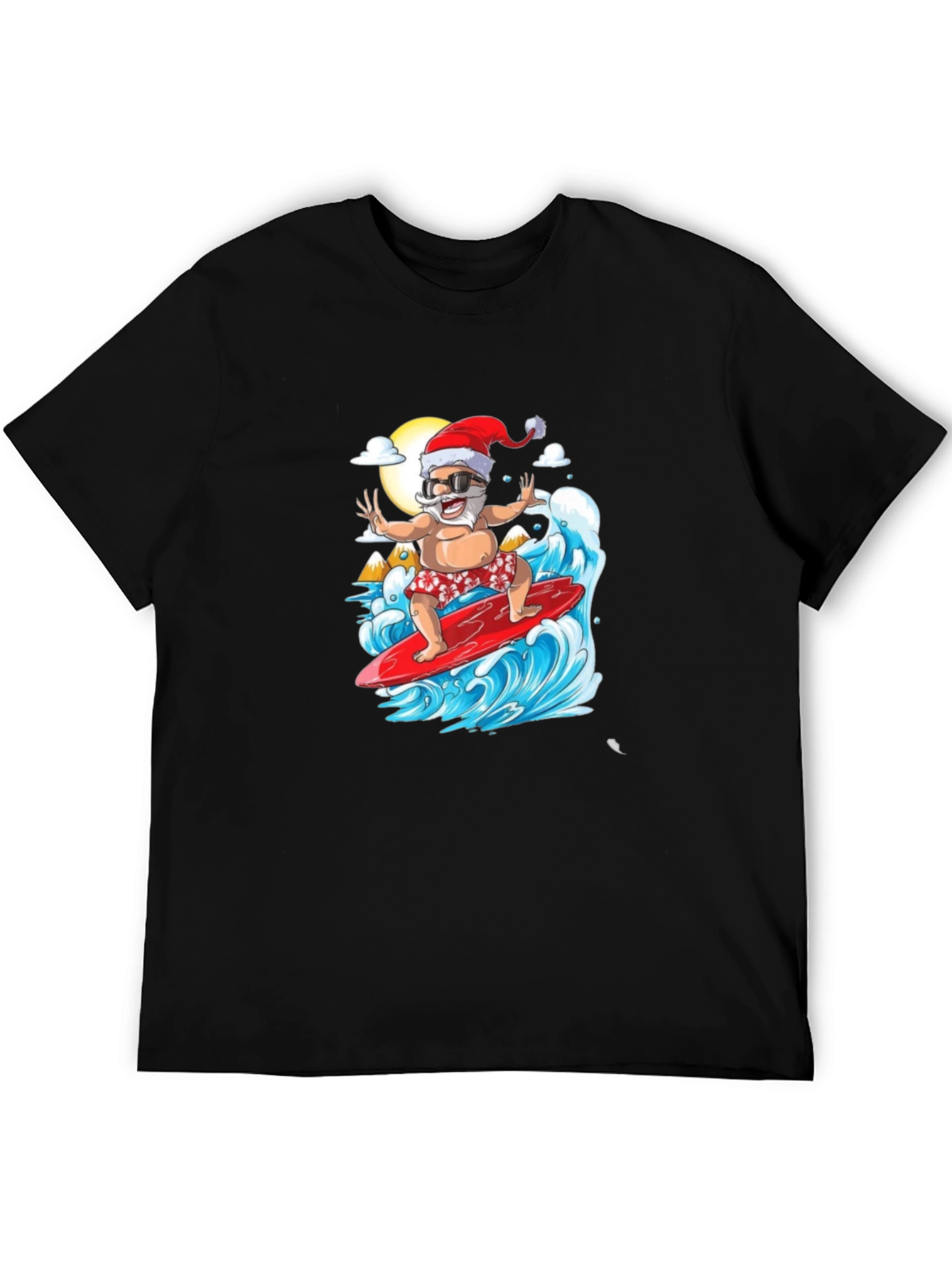 Surfing Santa Black Graphic Tee