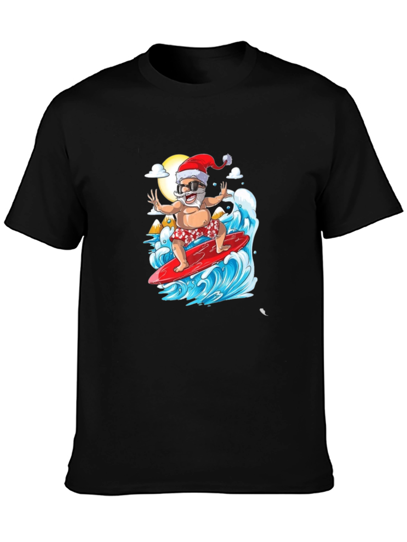 Surfing Santa Black Graphic Tee