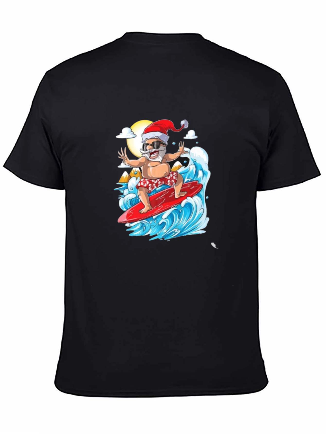 Surfing Santa Black Graphic Tee