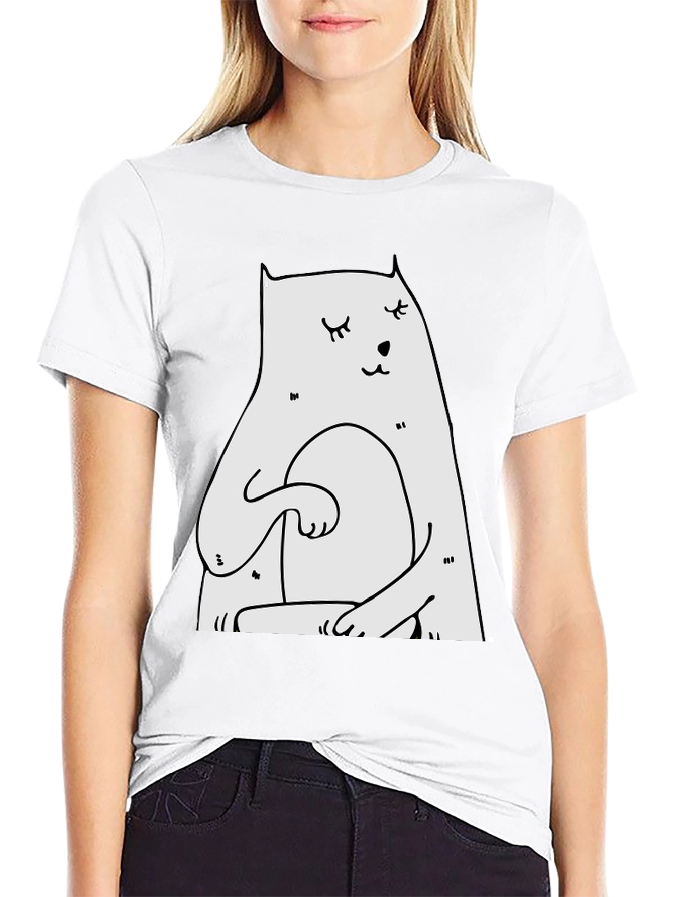 Meditating Cat Graphic T-Shirt - Black