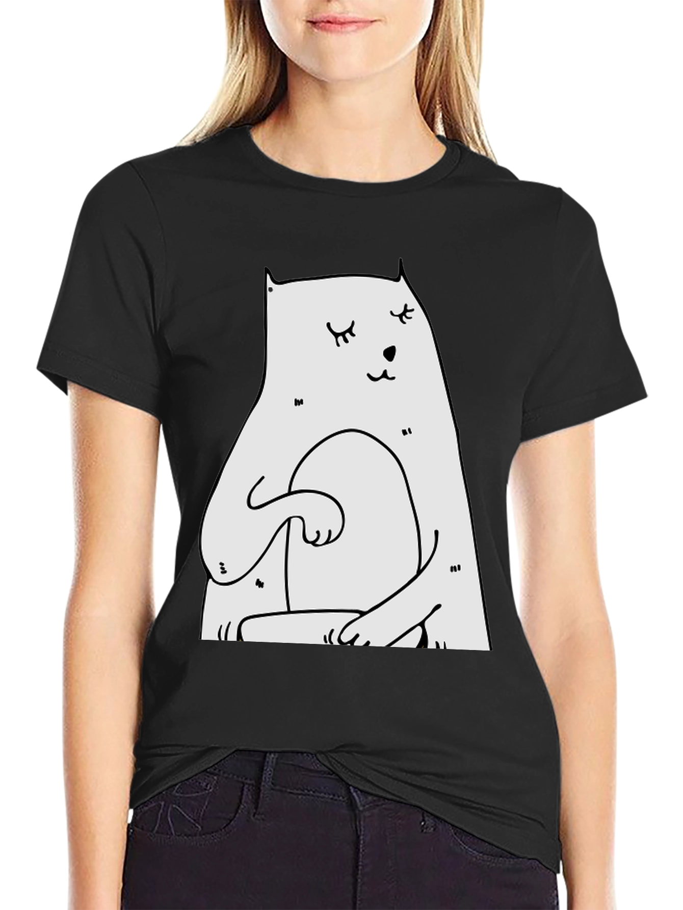 Meditating Cat Graphic T-Shirt - Black