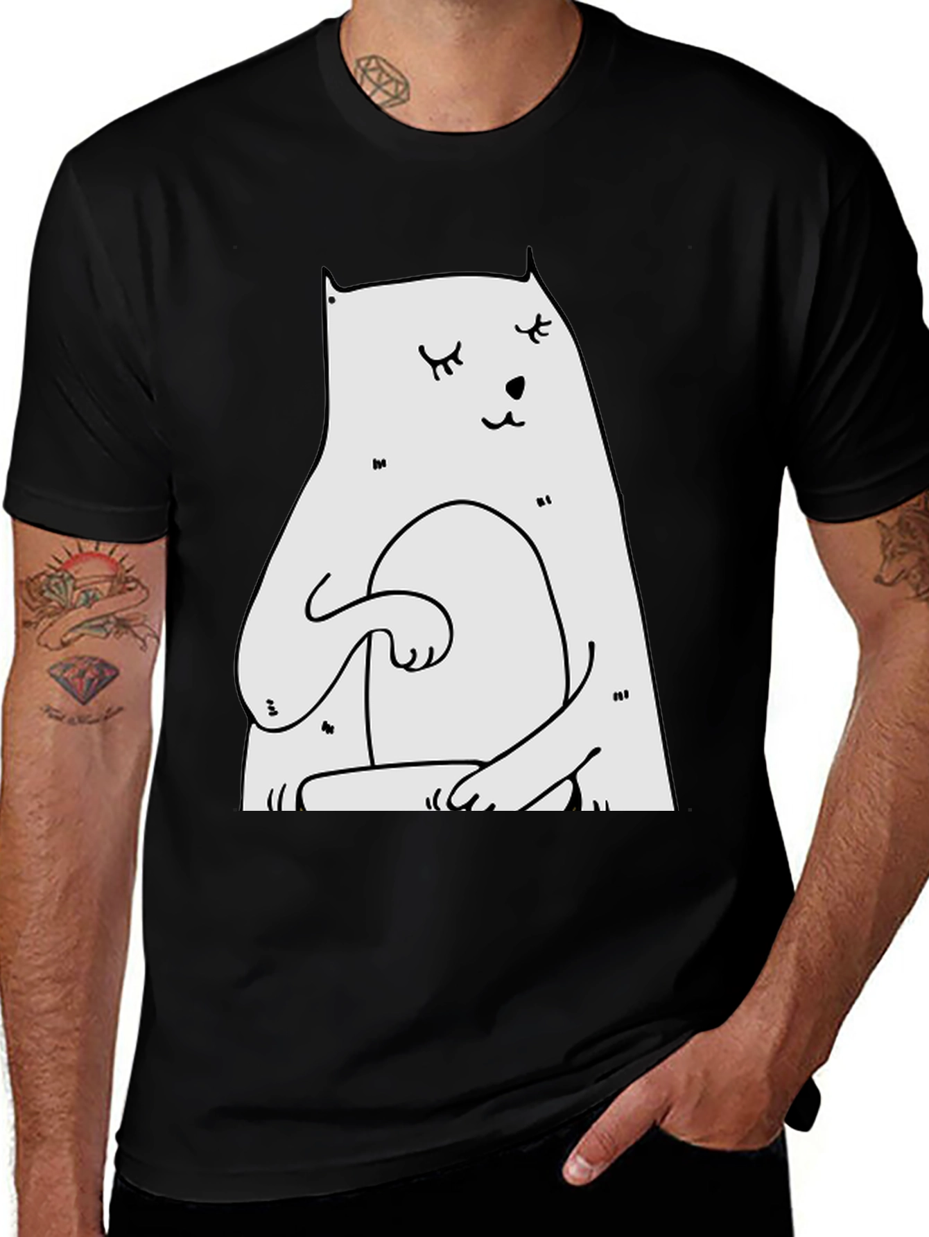 Meditating Cat Graphic T-Shirt - Black