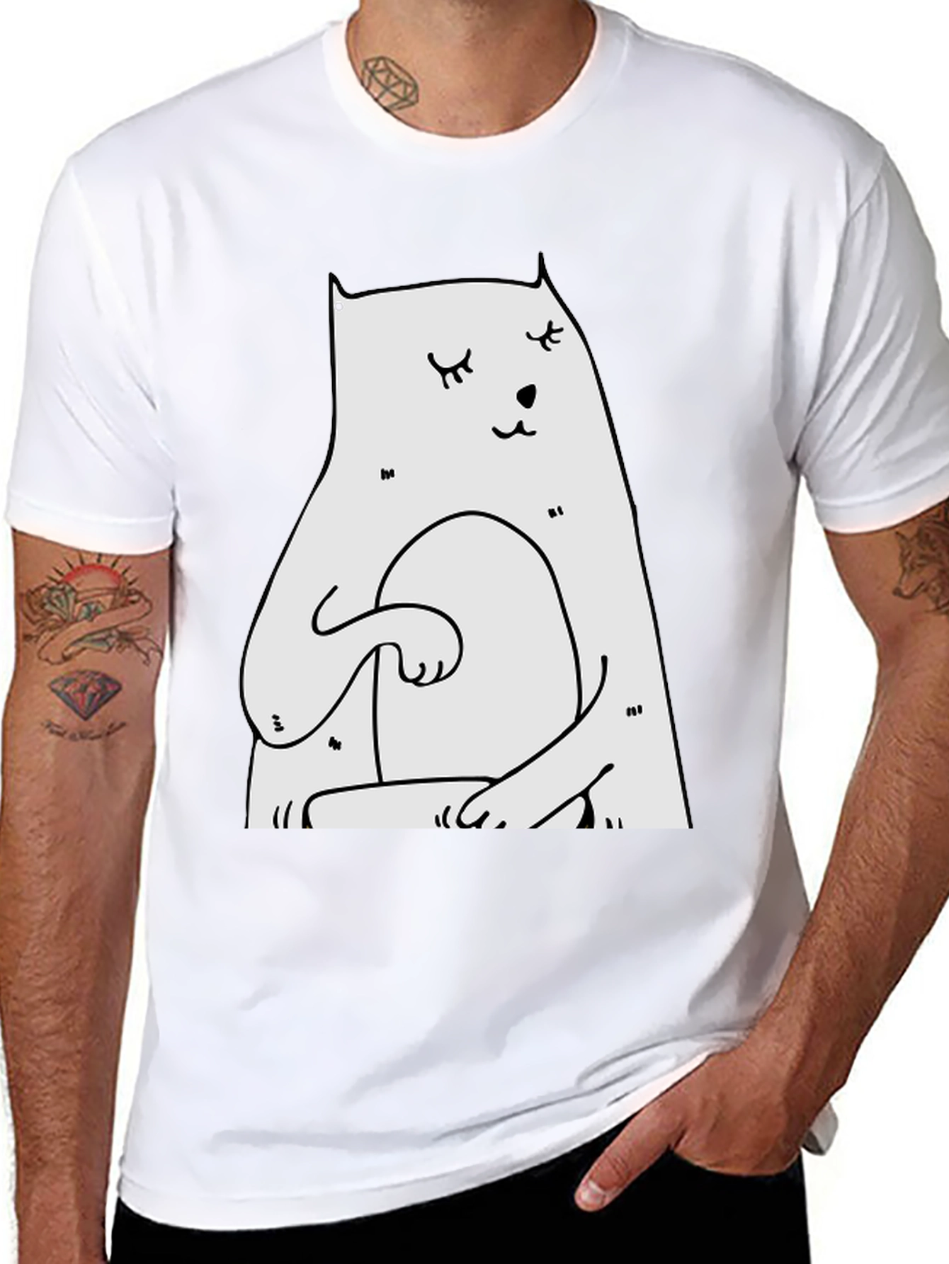 Meditating Cat Graphic T-Shirt - Black