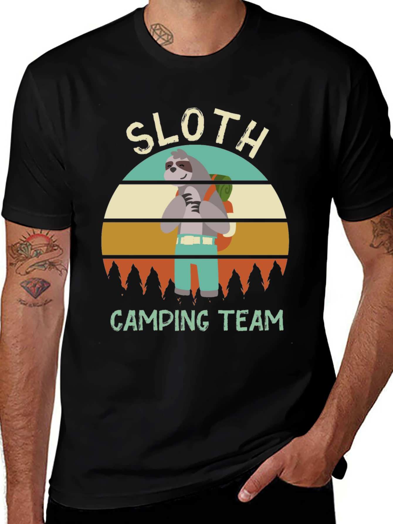 Sloth Camping Team Black Graphic Tee