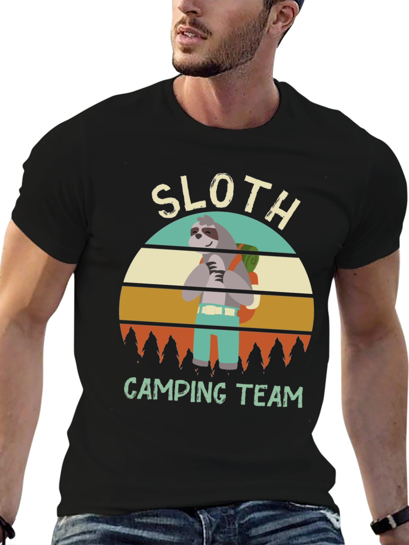 Sloth Camping Team Black Graphic Tee
