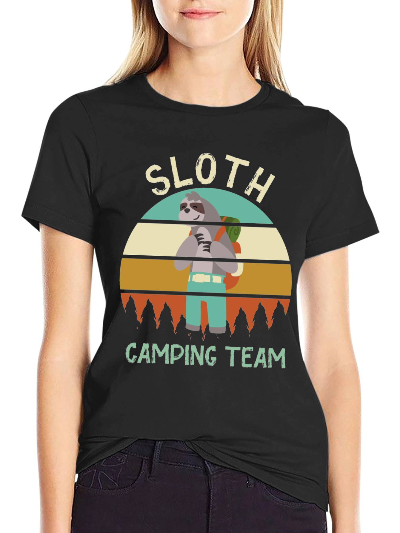 Sloth Camping Team Black Graphic Tee