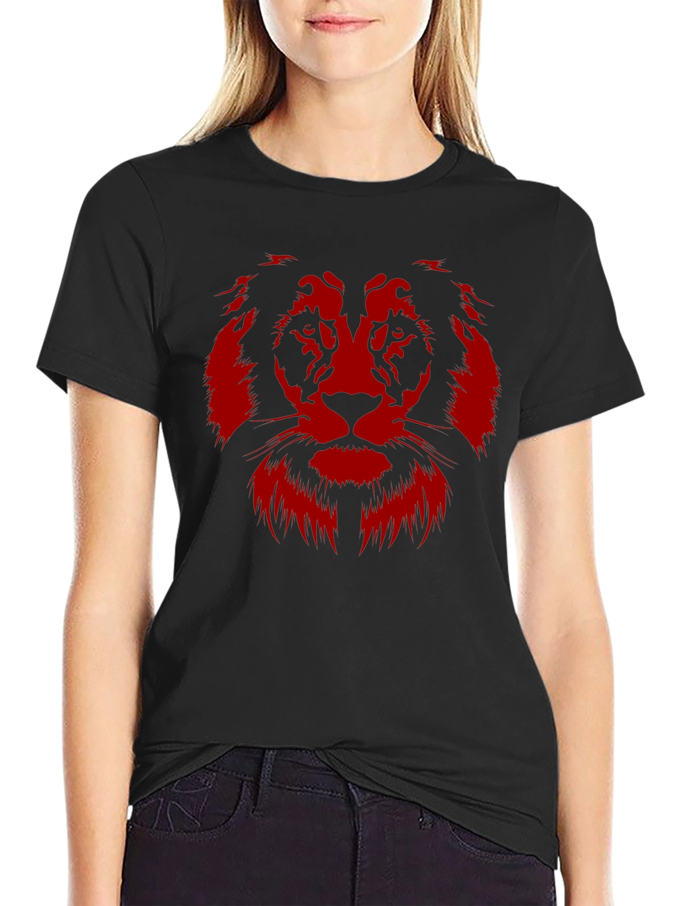 Lion Graphic Tee - Bold Red Print on Black
