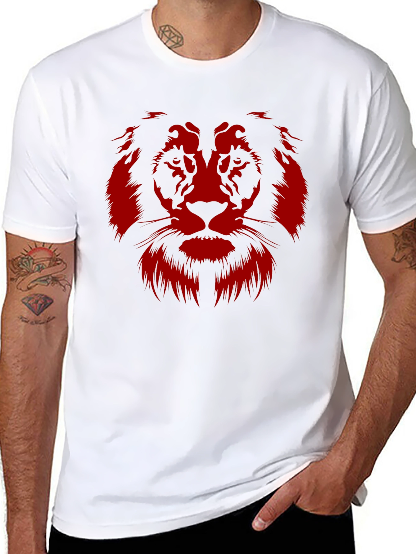 Lion Graphic Tee - Bold Red Print on Black