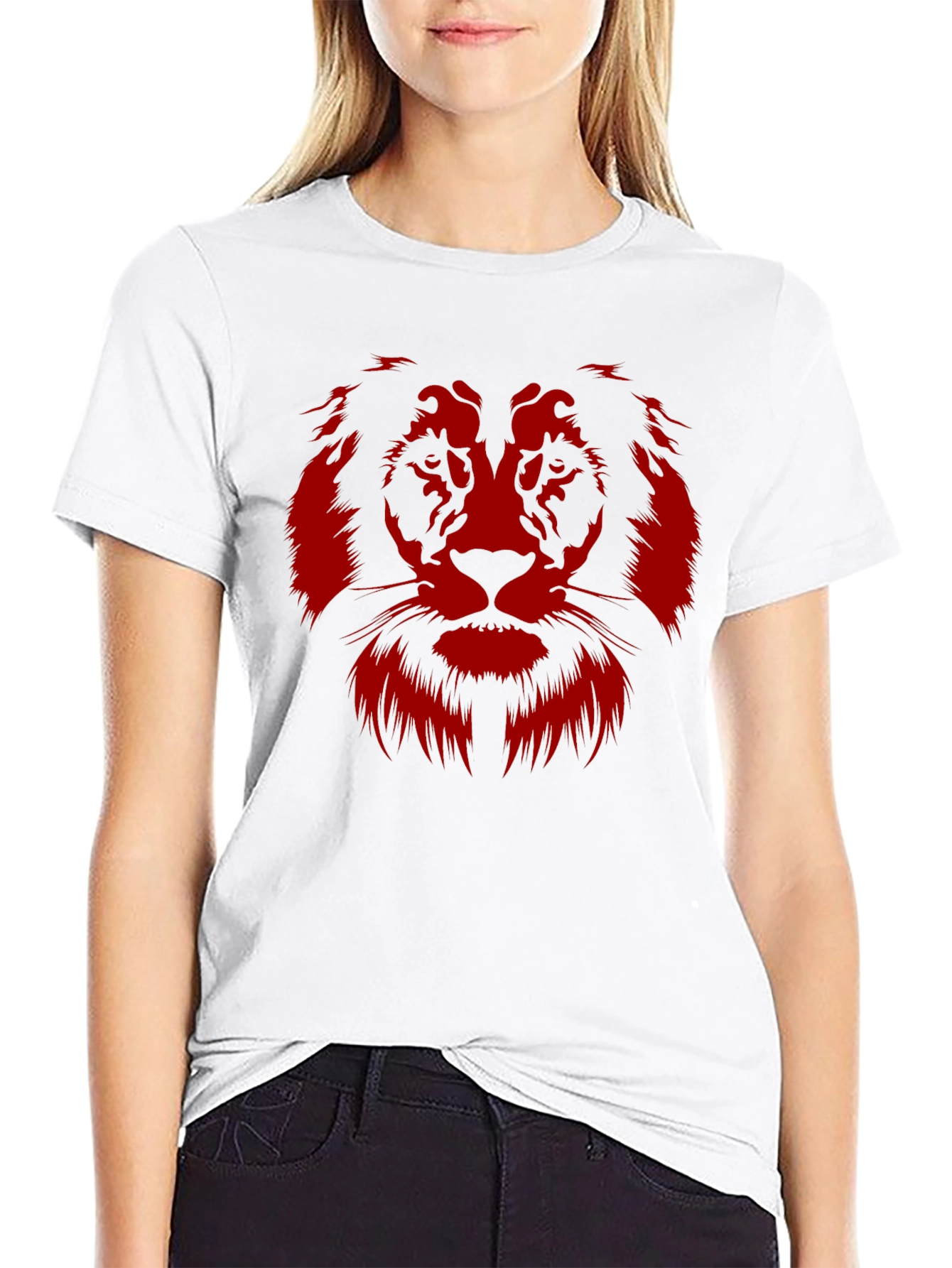 Lion Graphic Tee - Bold Red Print on Black