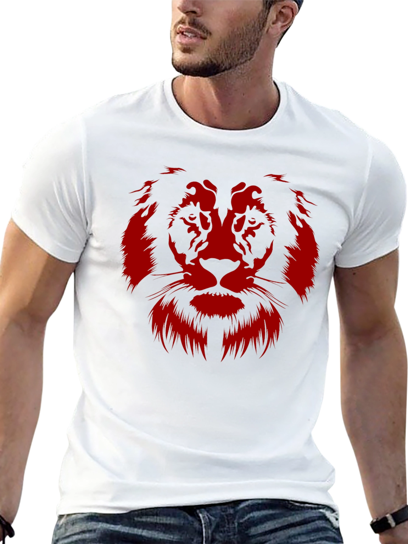 Lion Graphic Tee - Bold Red Print on Black