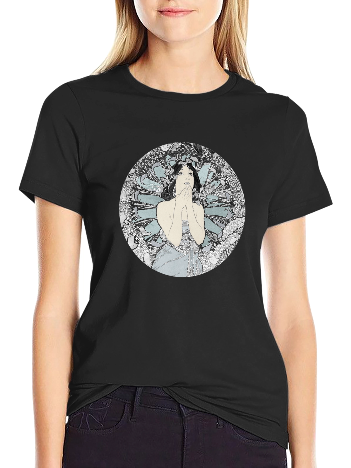 Art Nouveau Woman Graphic Tee - Black