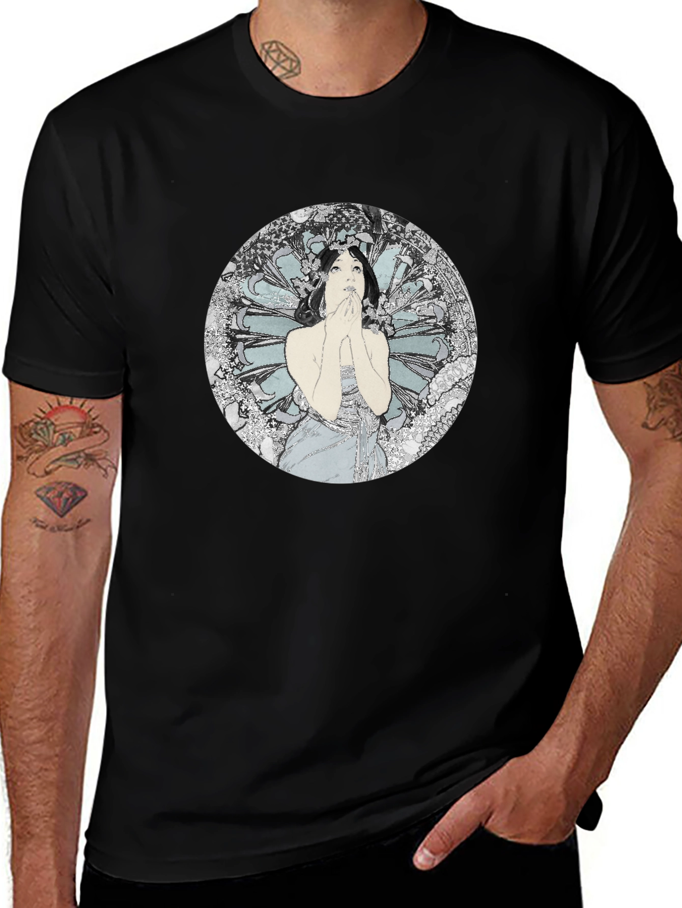 Art Nouveau Woman Graphic Tee - Black