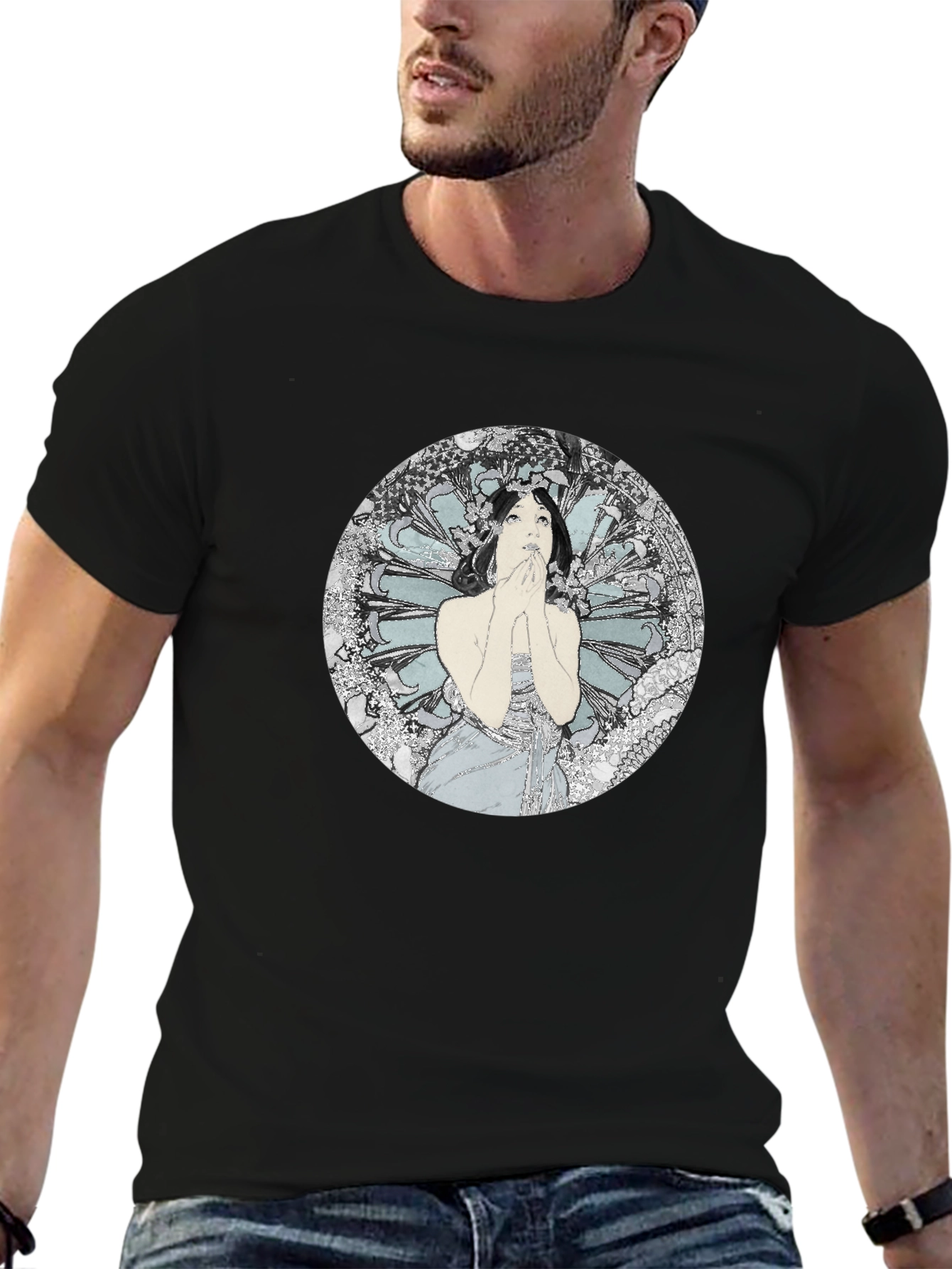 Art Nouveau Woman Graphic Tee - Black