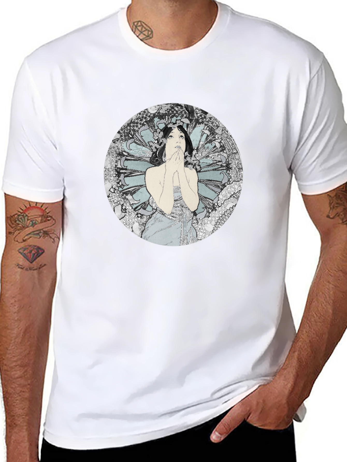Art Nouveau Woman Graphic Tee - Black