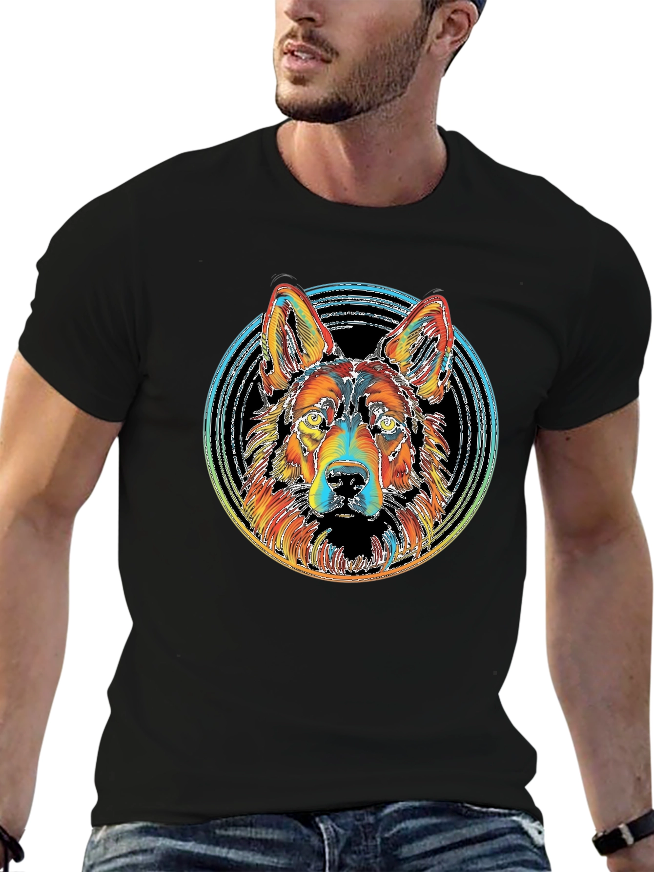 Vibrant German Shepherd Graphic Tee - Black