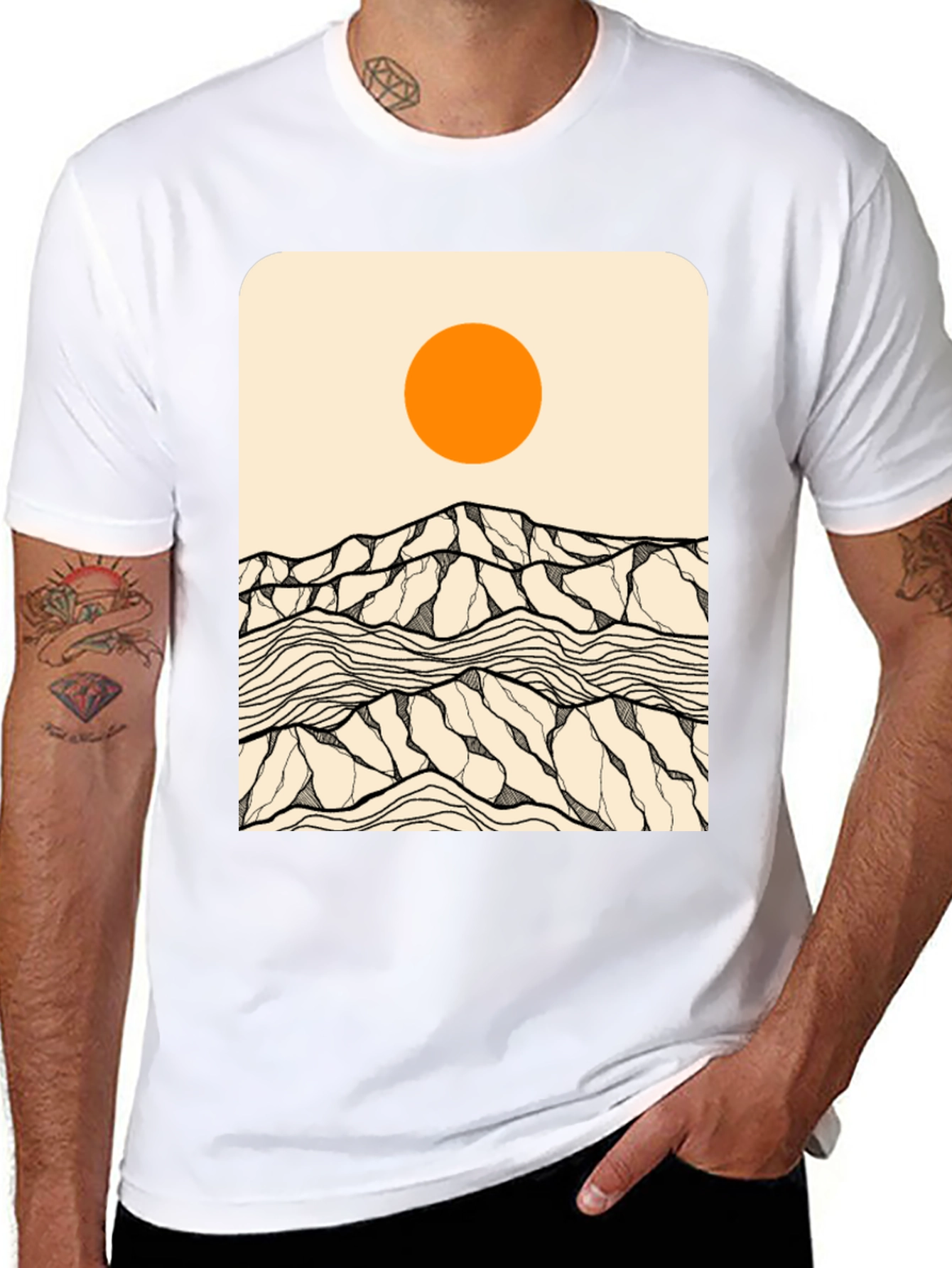 Abstract Mountain Scene Graphic Tee - Black