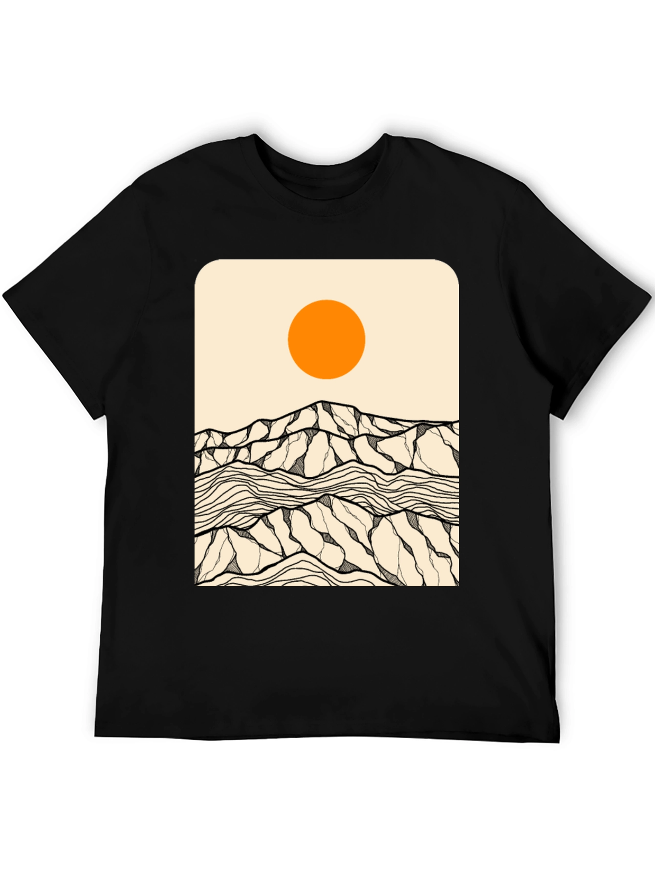 Abstract Mountain Scene Graphic Tee - Black