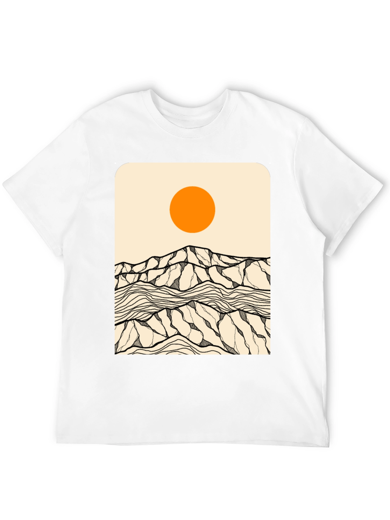 Abstract Mountain Scene Graphic Tee - Black