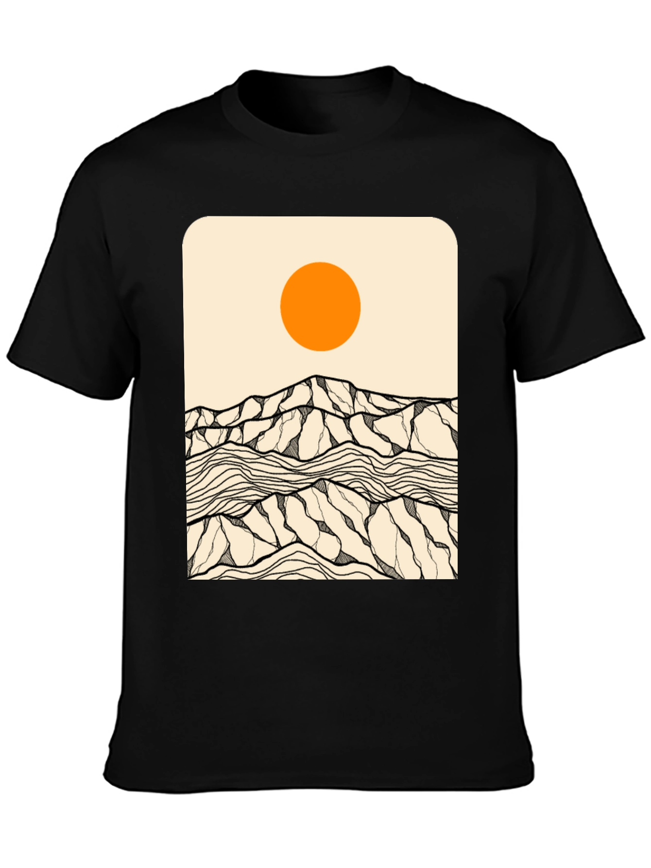 Abstract Mountain Scene Graphic Tee - Black