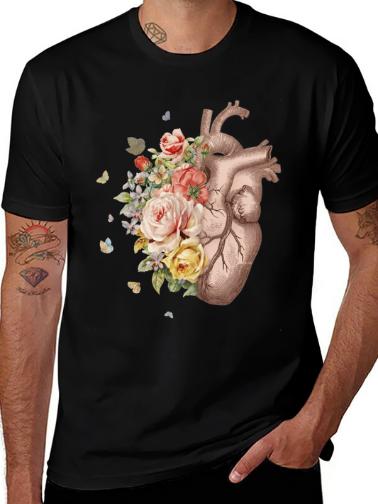 Floral Heart Graphic Tee - Anatomical Art T-Shirt