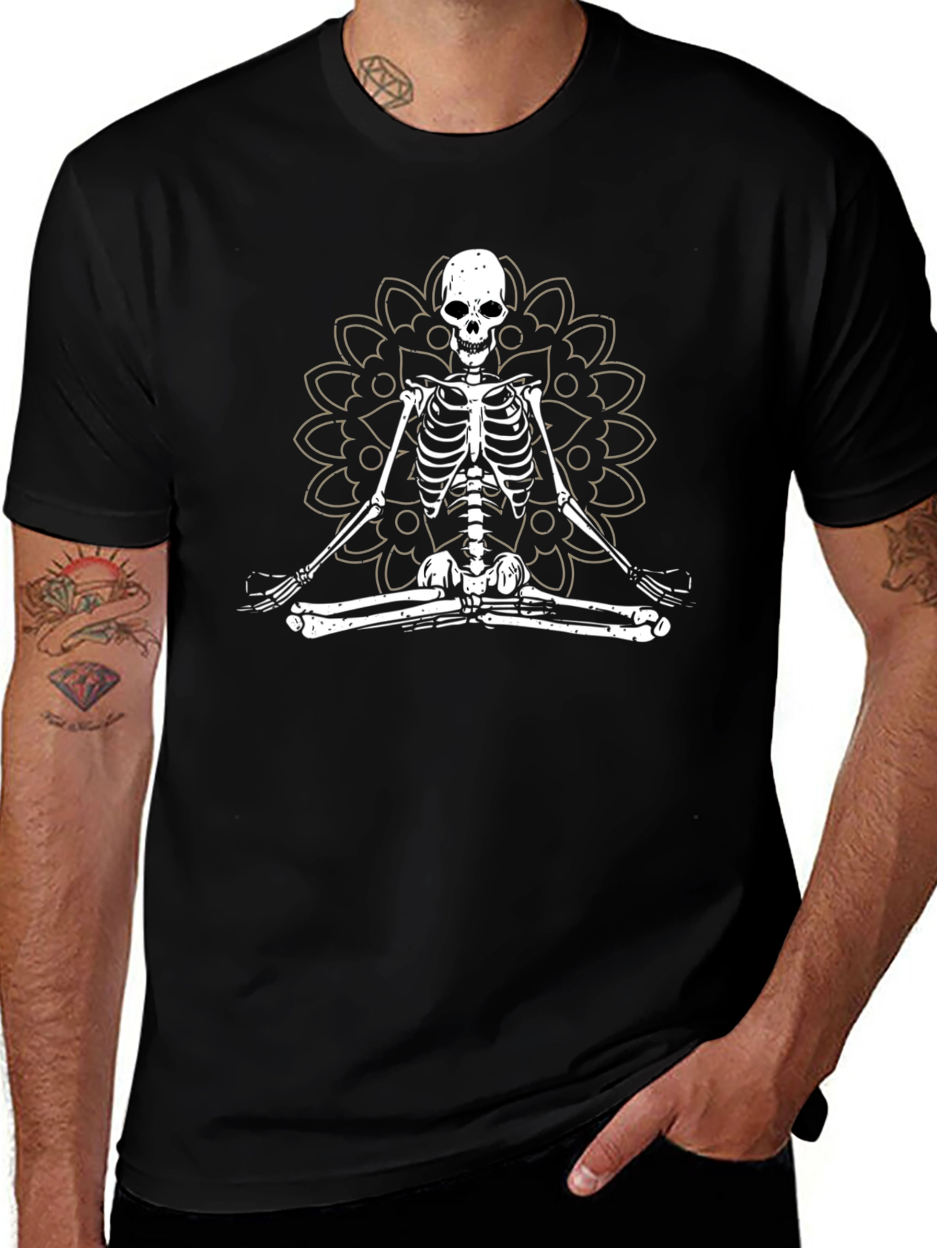 Meditating Skeleton Mandala Graphic T-Shirt