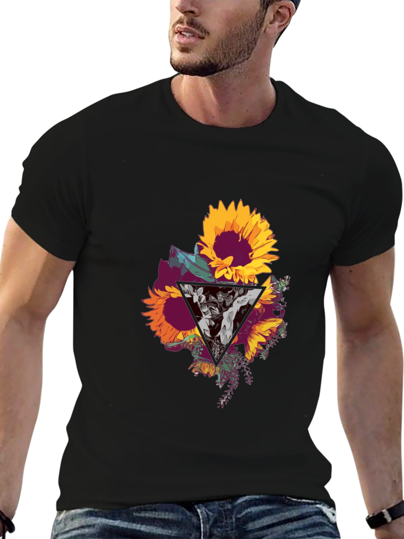 Sunflower Graphic Print Black T-Shirt