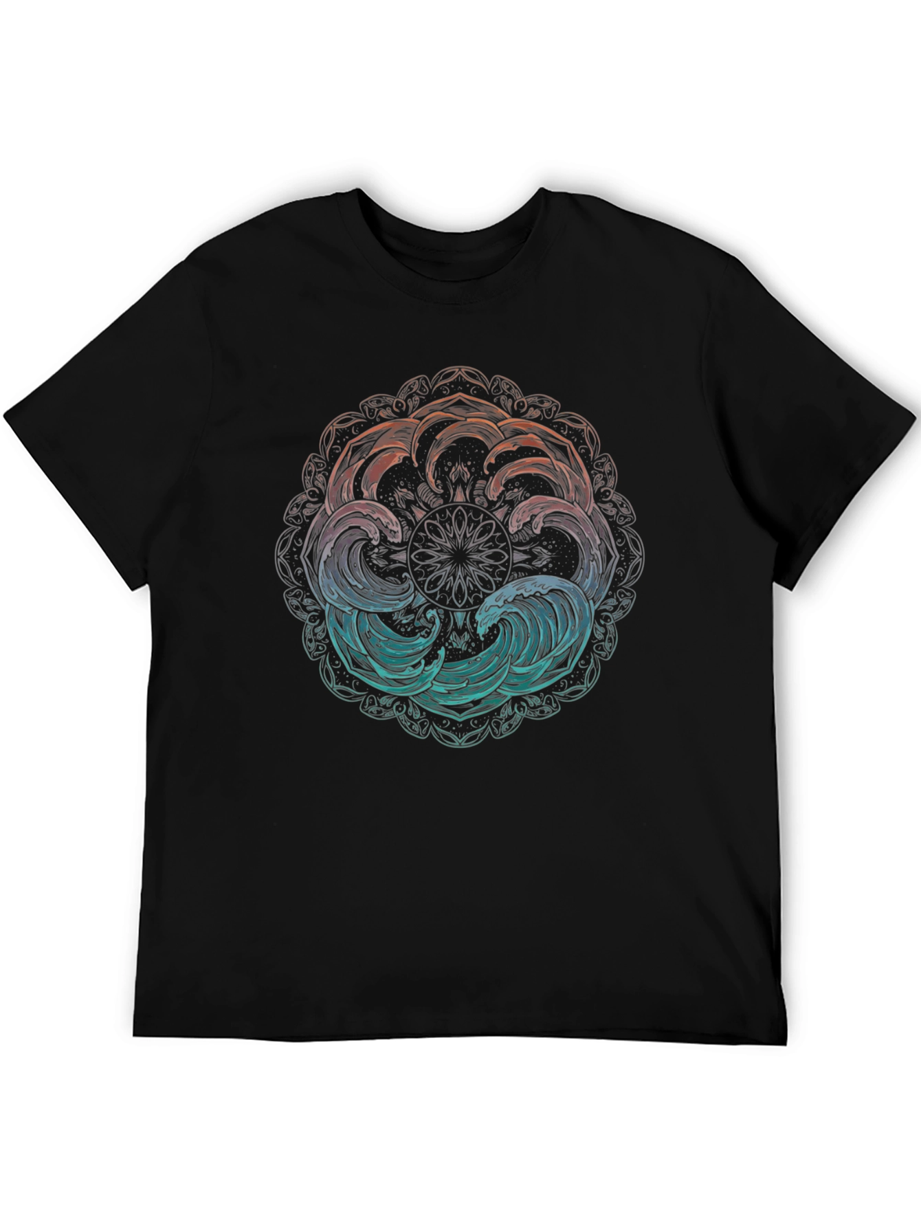 Ocean Wave Mandala Graphic Tee - Black