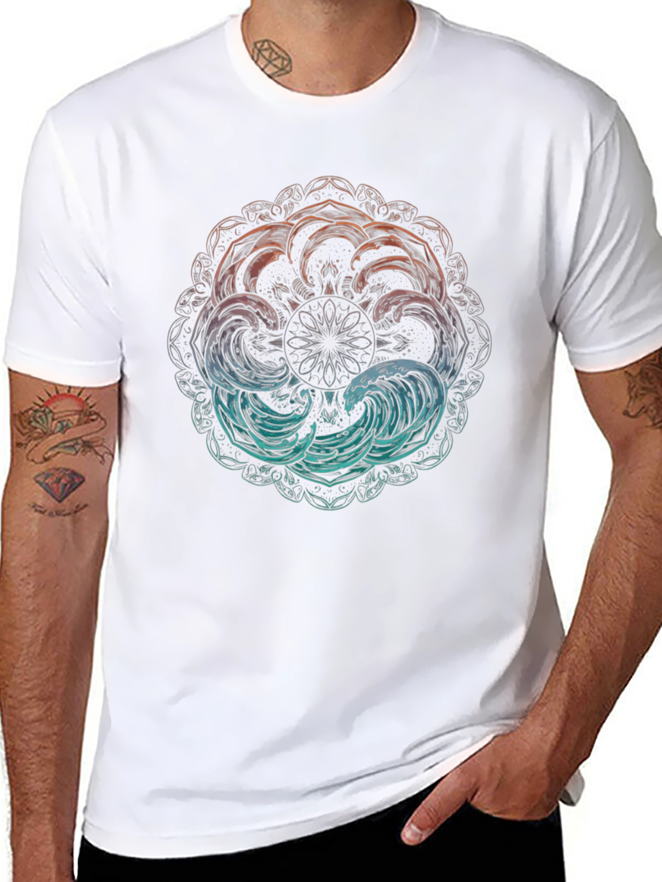 Ocean Wave Mandala Graphic Tee - Black