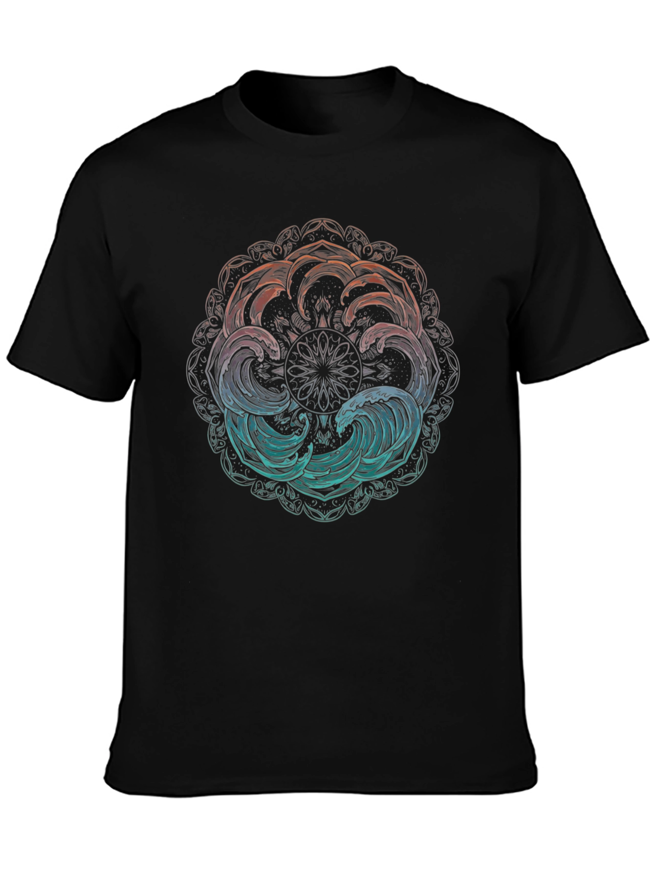 Ocean Wave Mandala Graphic Tee - Black