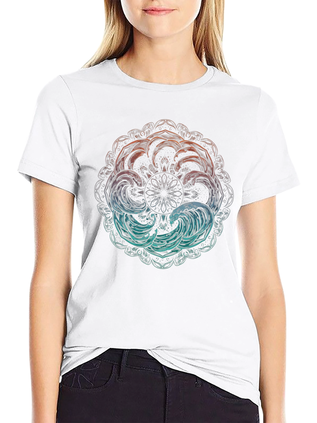 Ocean Wave Mandala Graphic Tee - Black