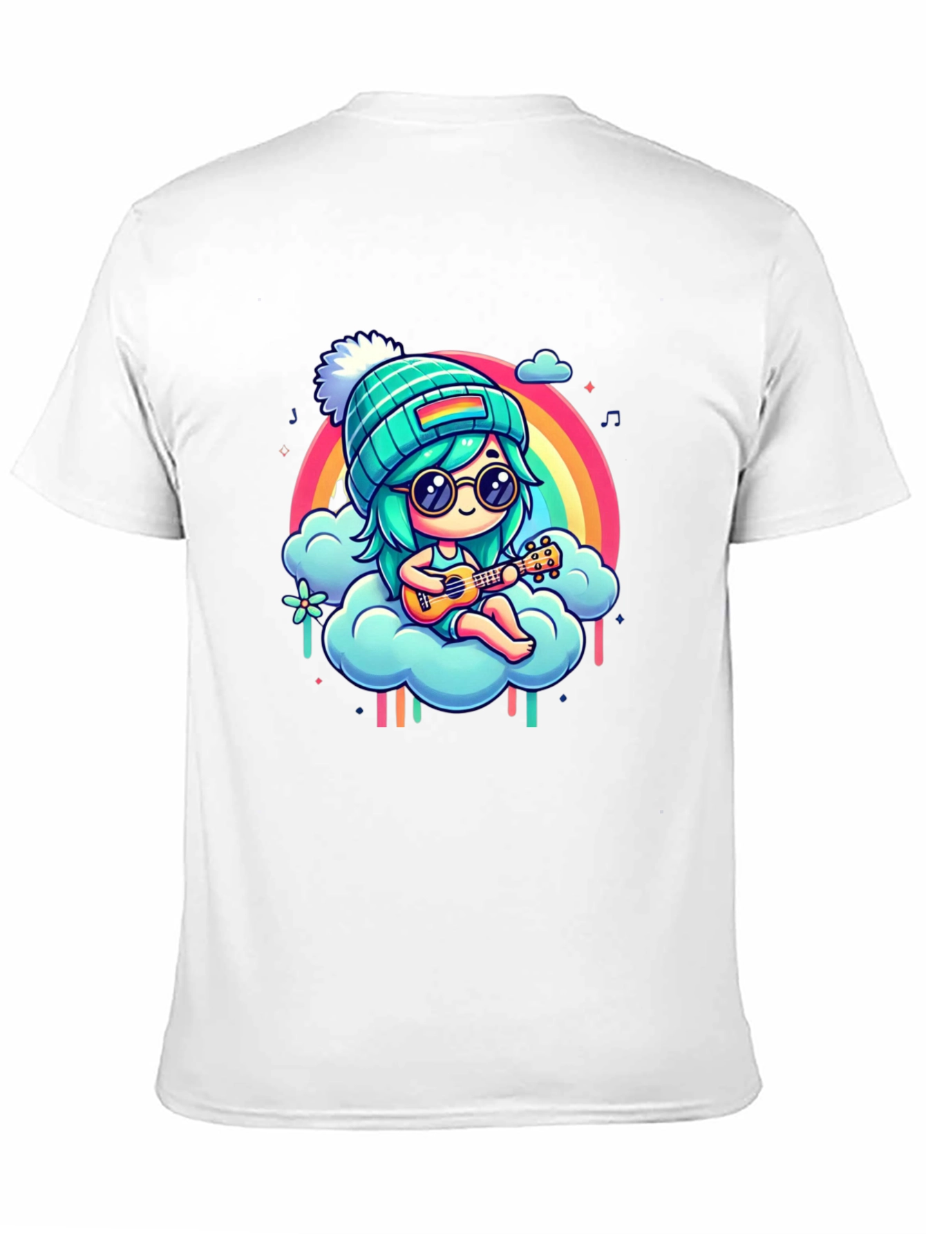 Rainbow Ukulele Girl Black T-Shirt