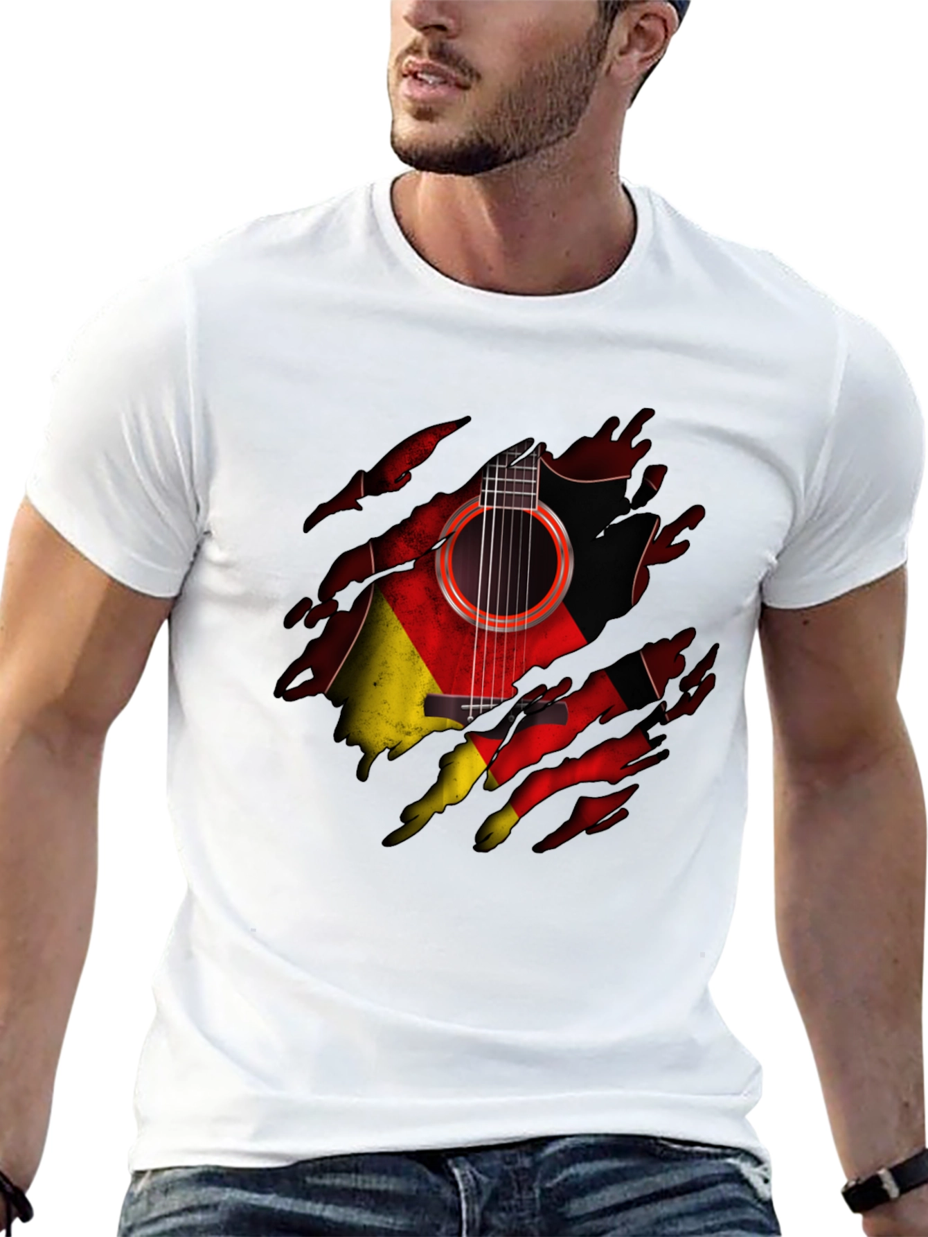 Guitar Germany Flag Ripped T-Shirt