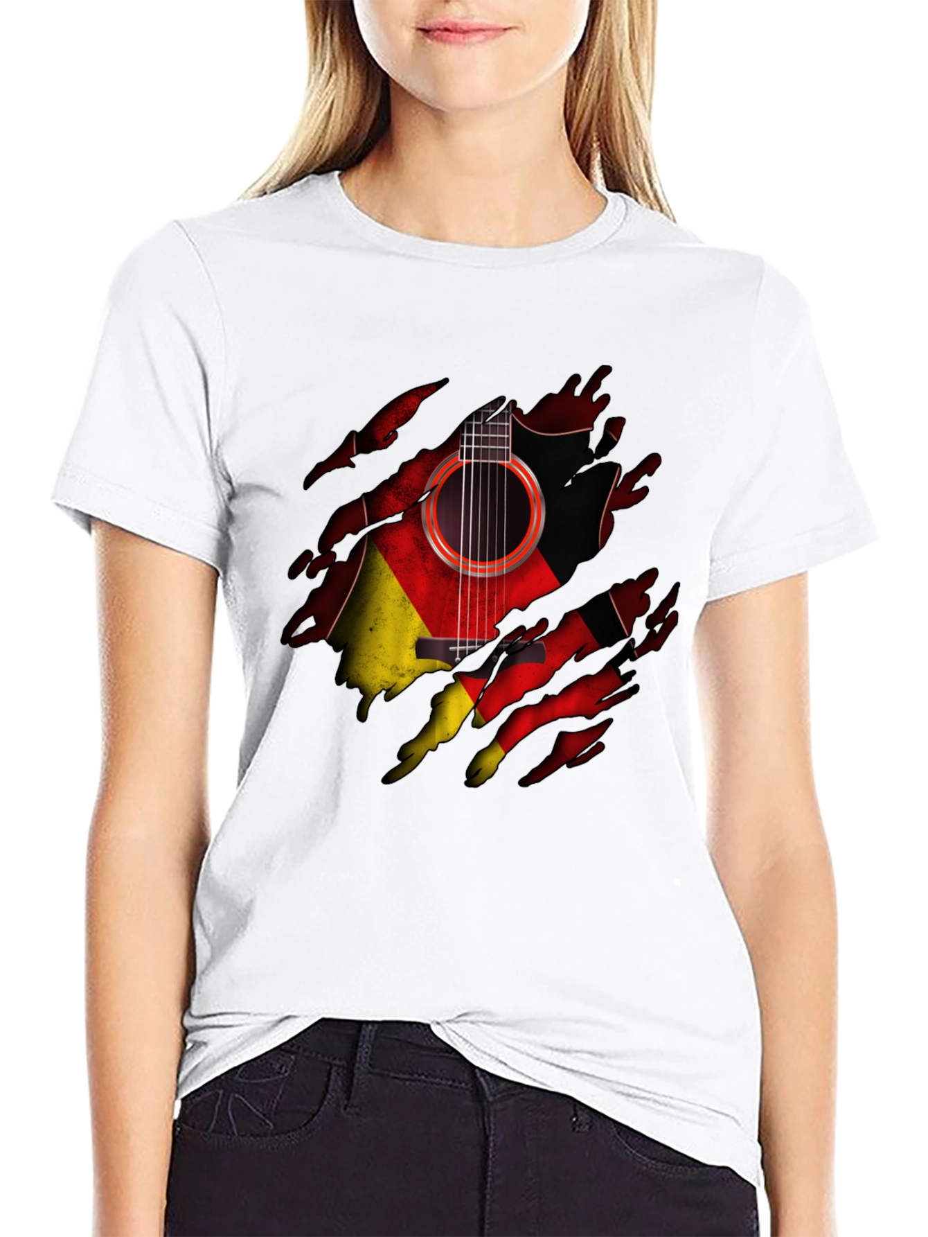 Guitar Germany Flag Ripped T-Shirt
