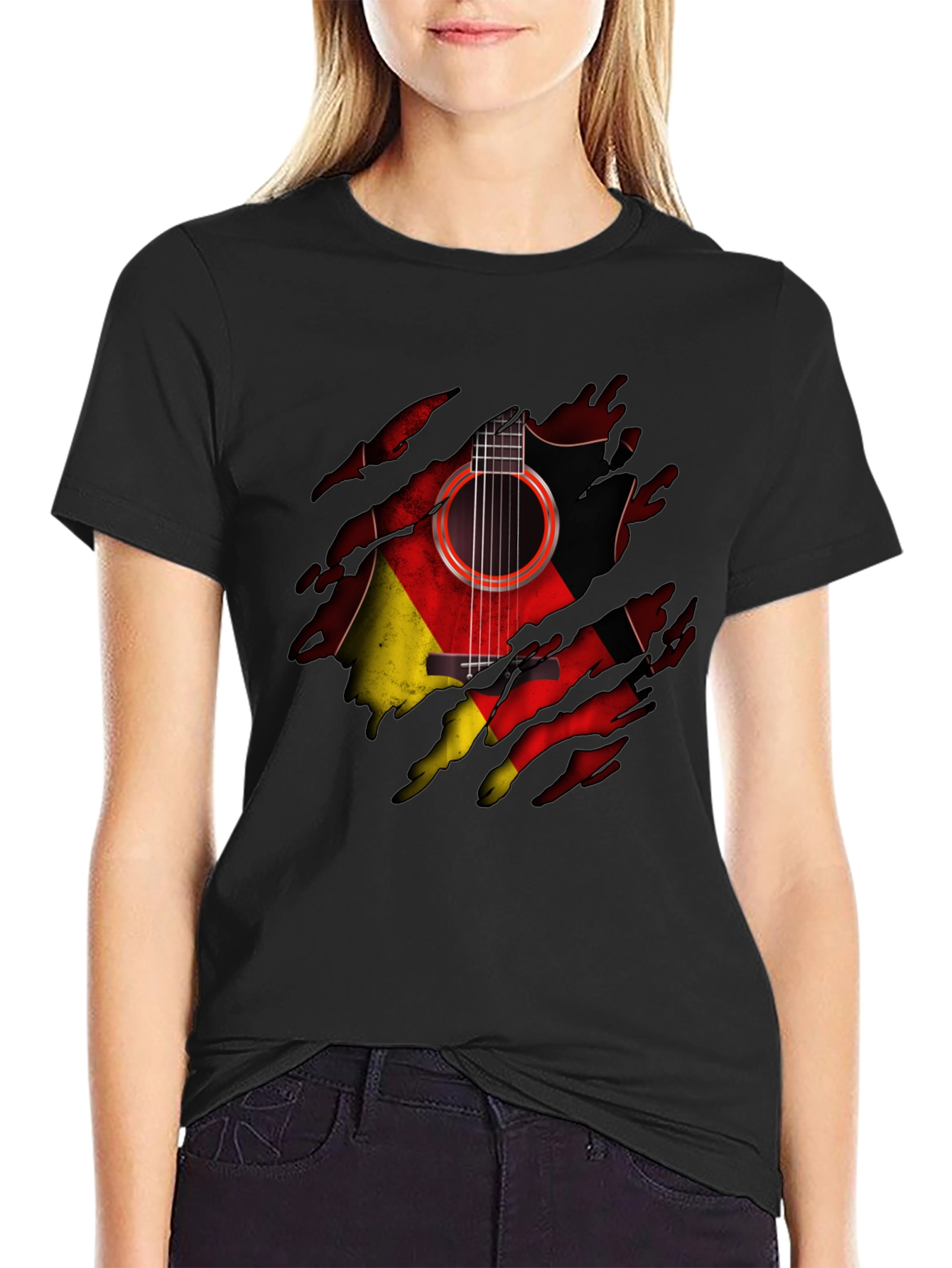 Guitar Germany Flag Ripped T-Shirt
