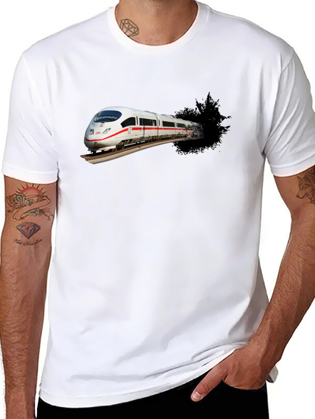 Train Graphic Black T-Shirt for Men