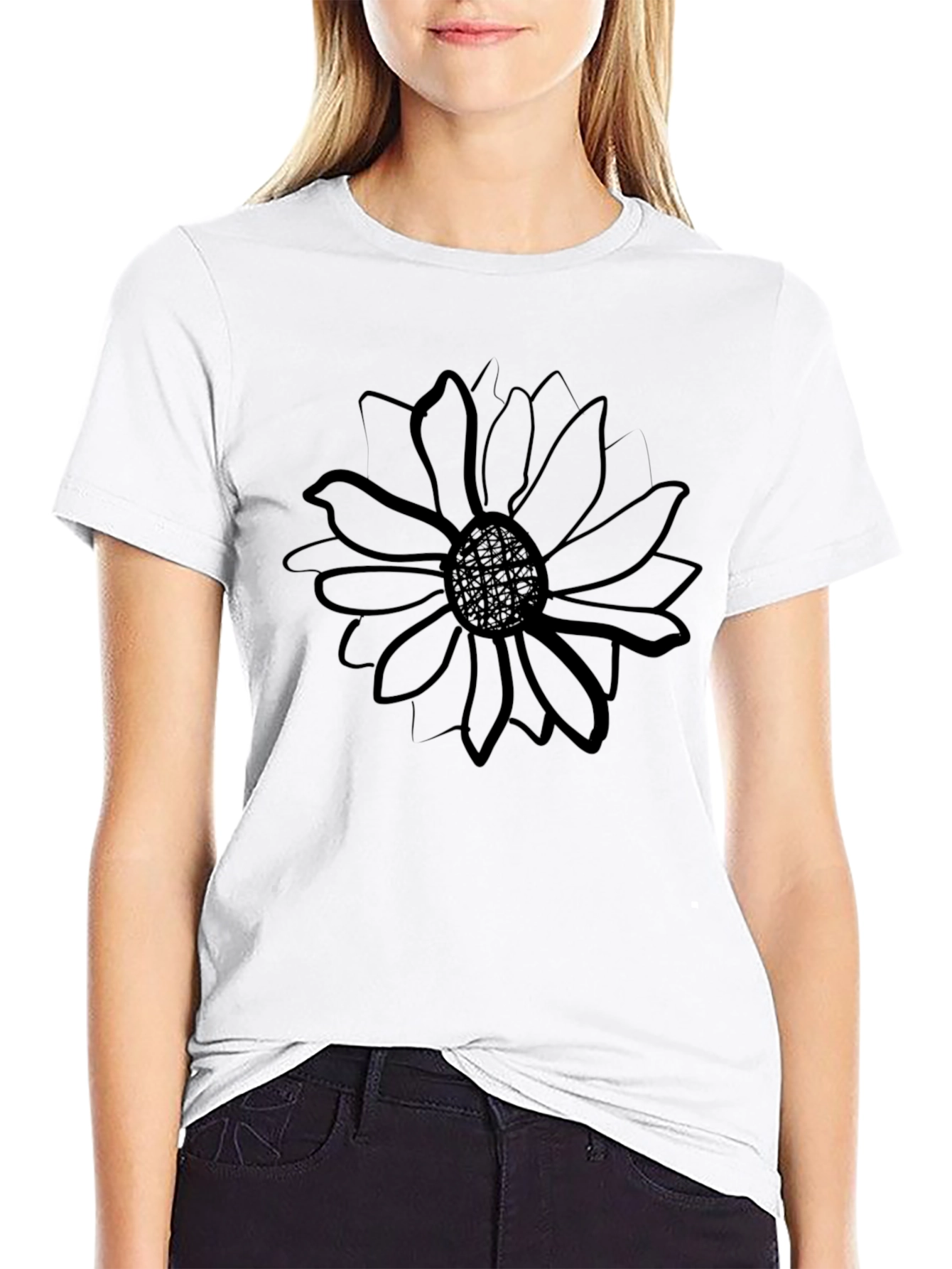 Mens Black T-Shirt with Sunflower Graphic Print