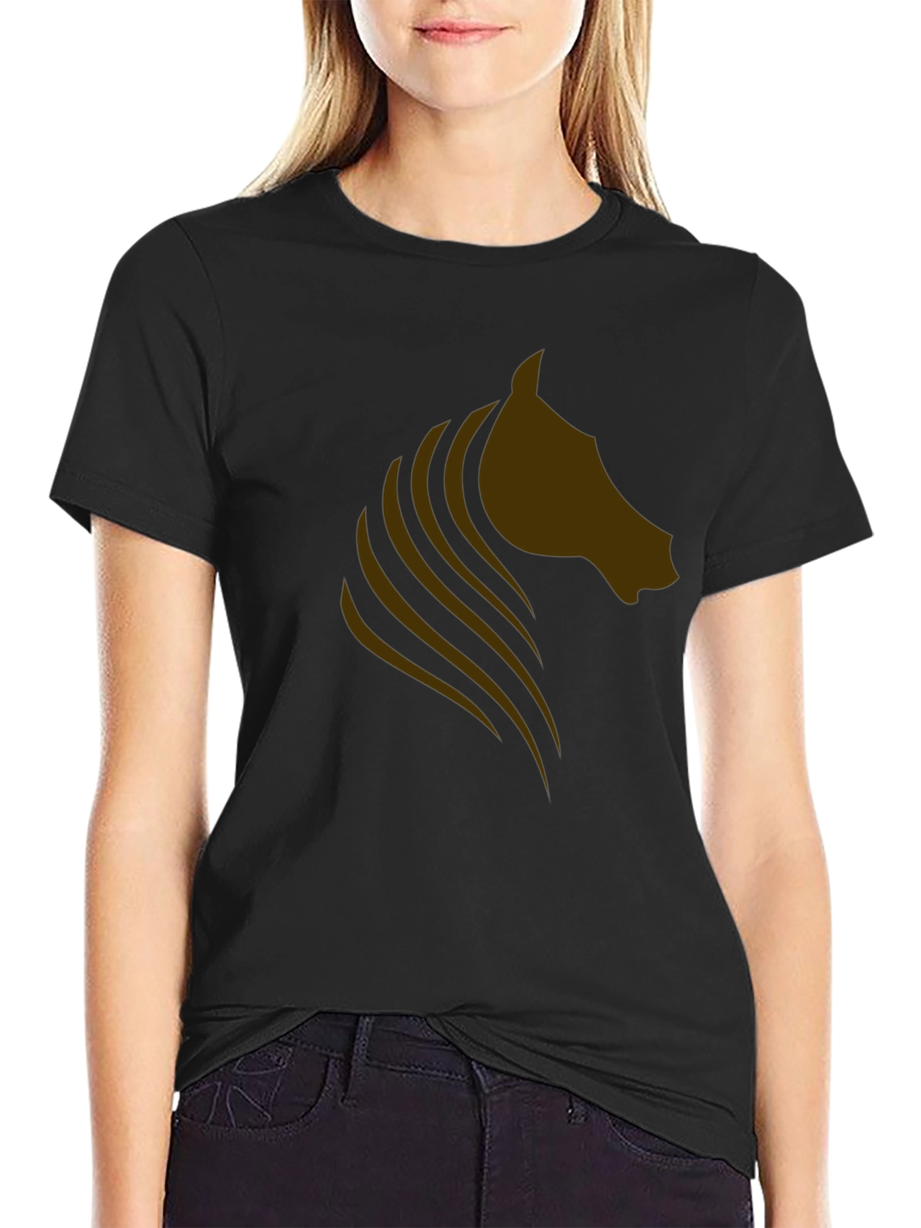 Mens Black T-shirt with Horse Graphic Design