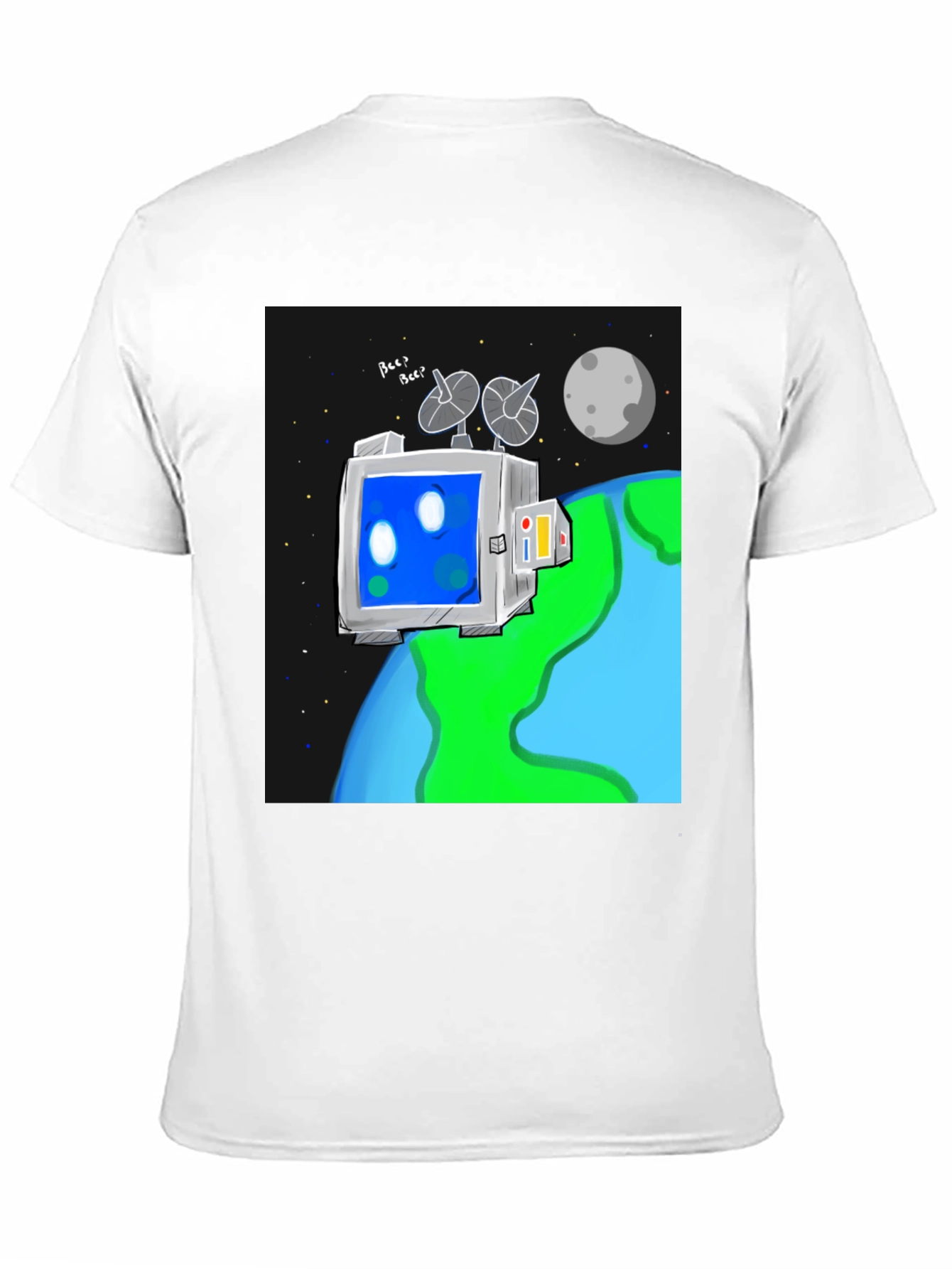 Space Robot Tee - Earth & Moon Graphic T-Shirt
