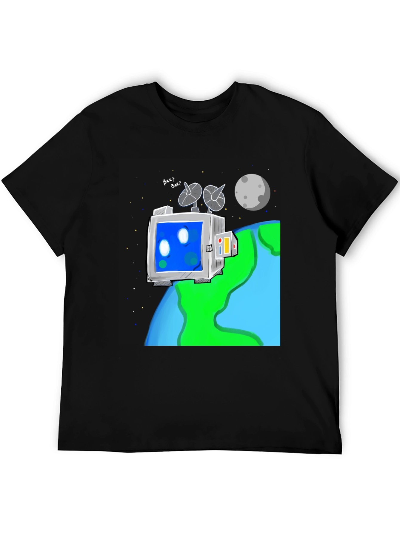 Space Robot Tee - Earth & Moon Graphic T-Shirt