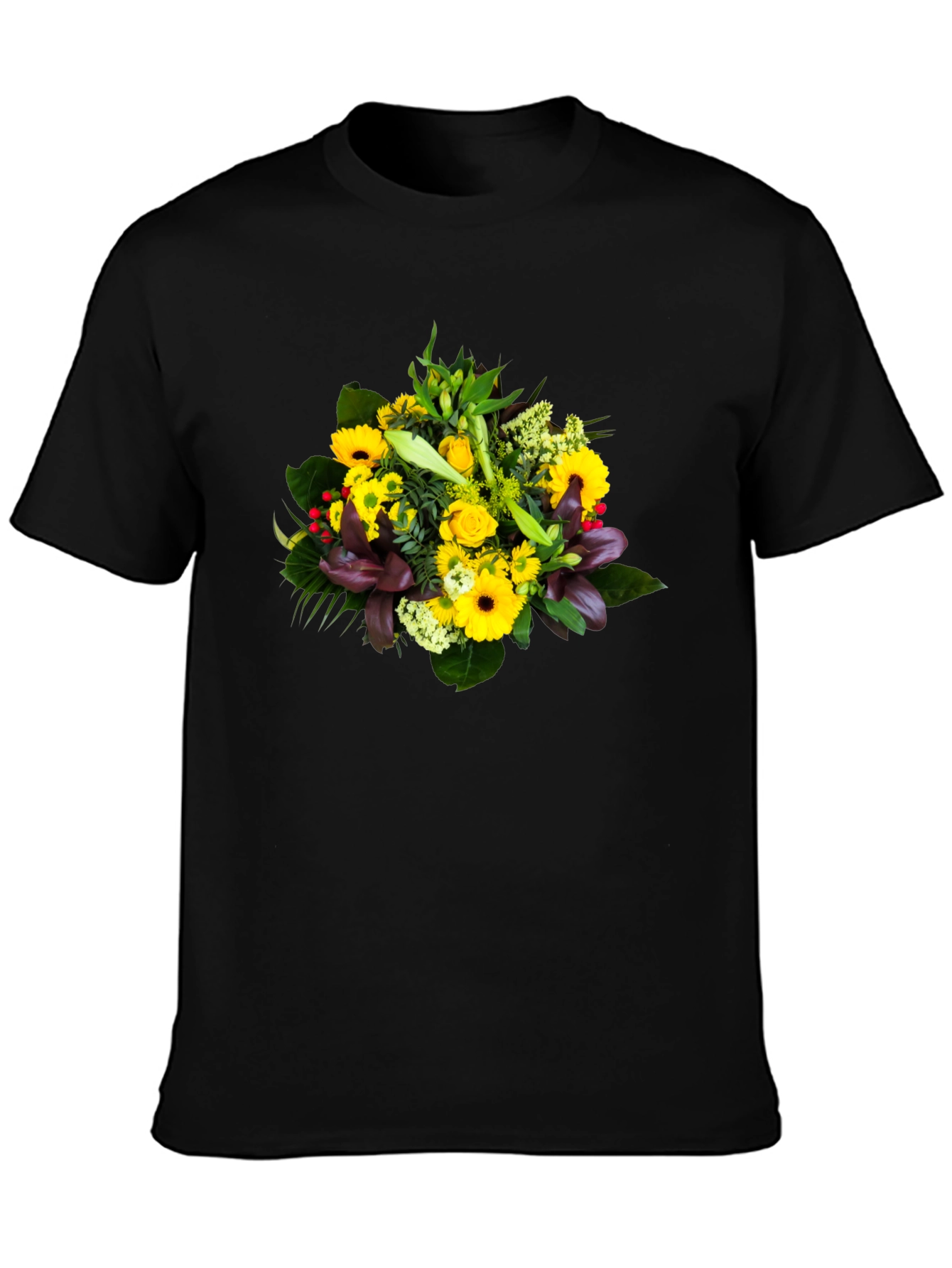 Floral Bouquet Graphic Tee - Unisex Black T-Shirt