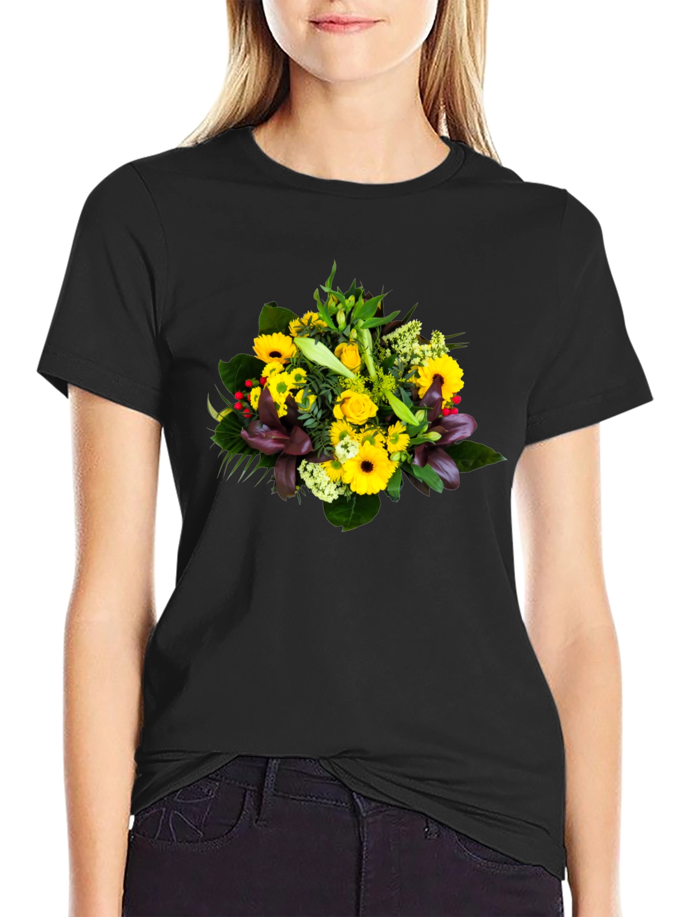 Floral Bouquet Graphic Tee - Unisex Black T-Shirt