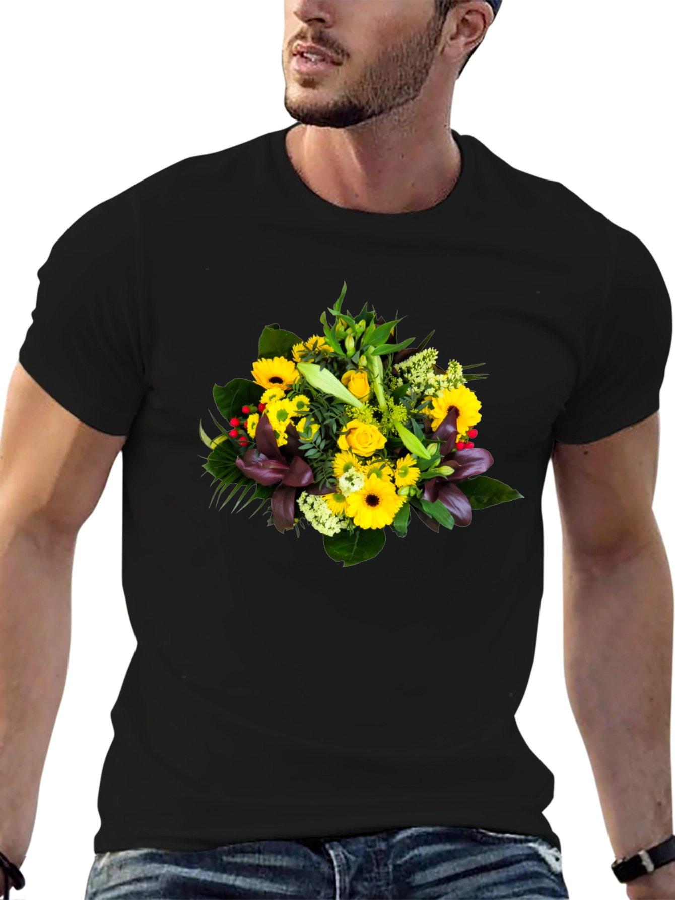 Floral Bouquet Graphic Tee - Unisex Black T-Shirt
