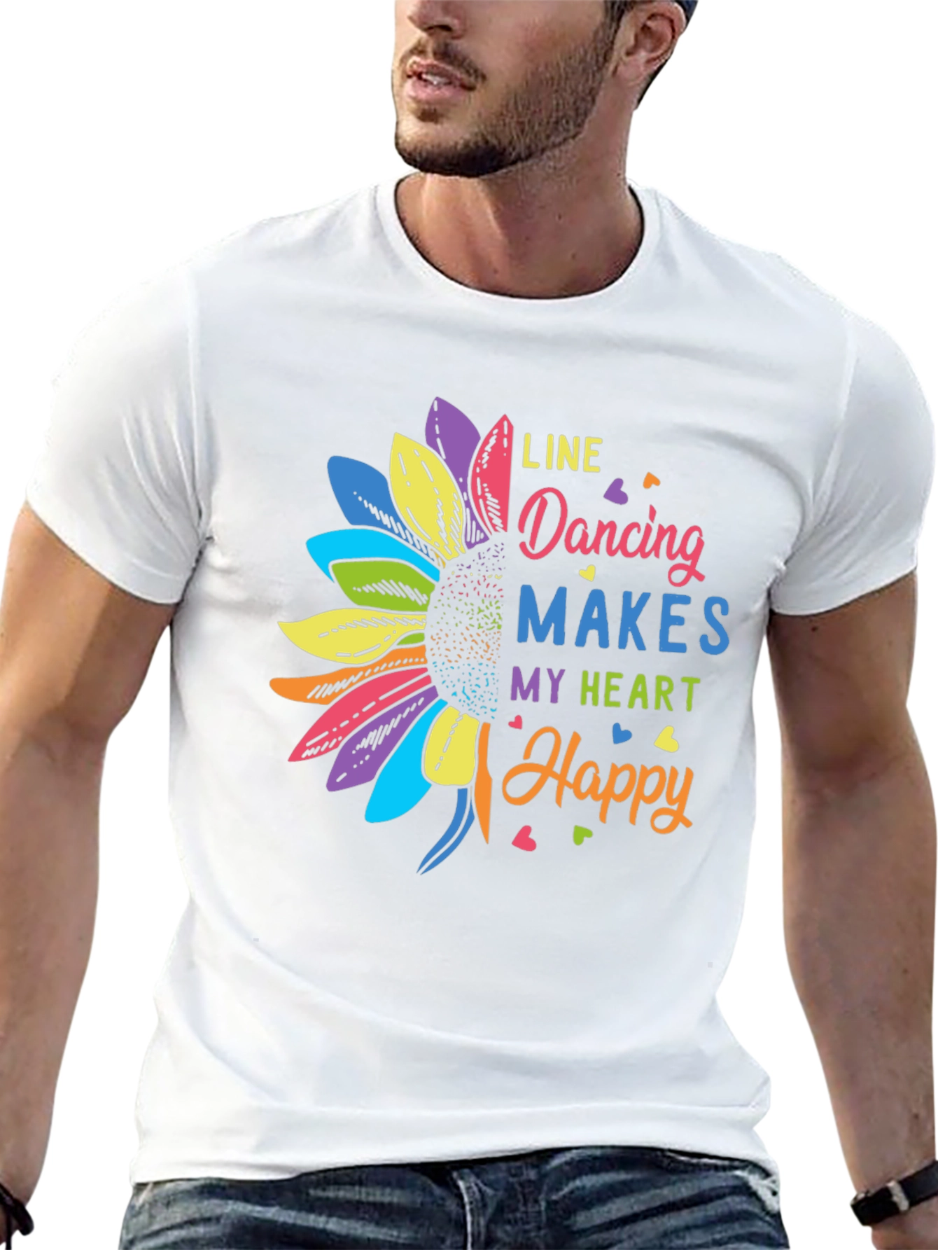 Line Dancing Heart Happy Sunflower Graphic T-Shirt